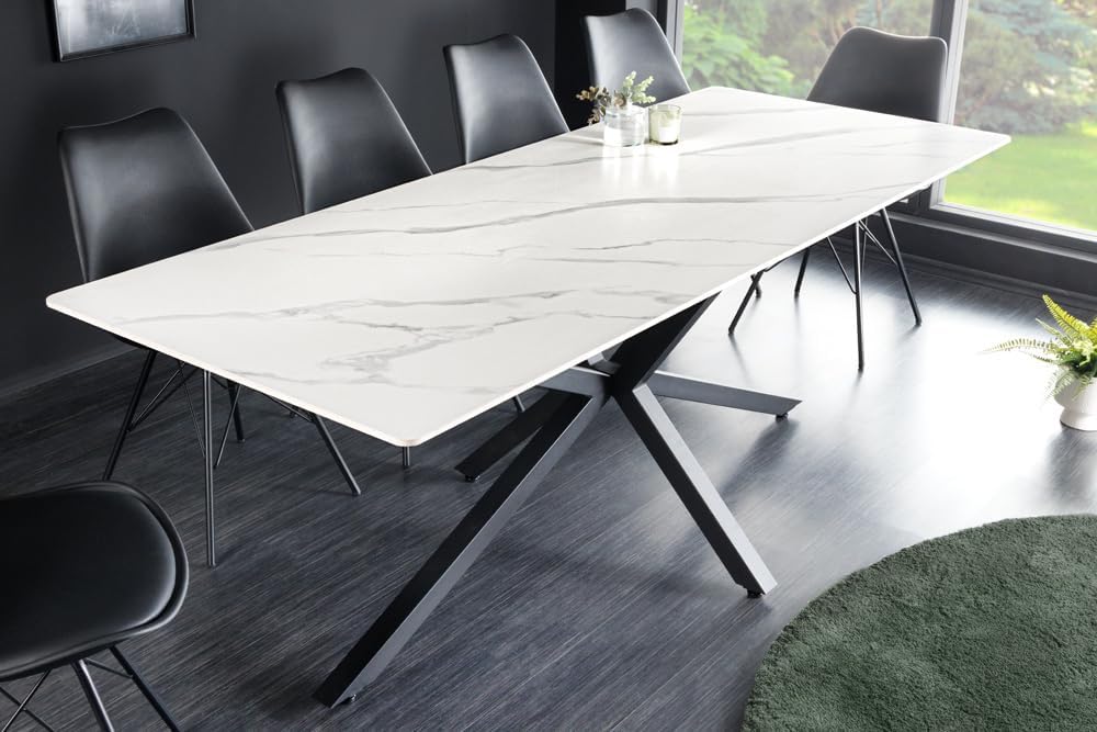 Riess Ambiente Moderner Esstisch Galaxie - 160cm - weiß - Keramik Marmor-Design glänzend Esszimmertisch Metallgestell schwarz
