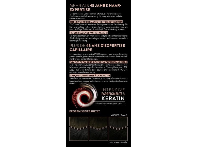 Syoss Haarcoloration 1-1 Schwarz Permanente Coloration mit Keratin verleiht professionelle Farbintensität