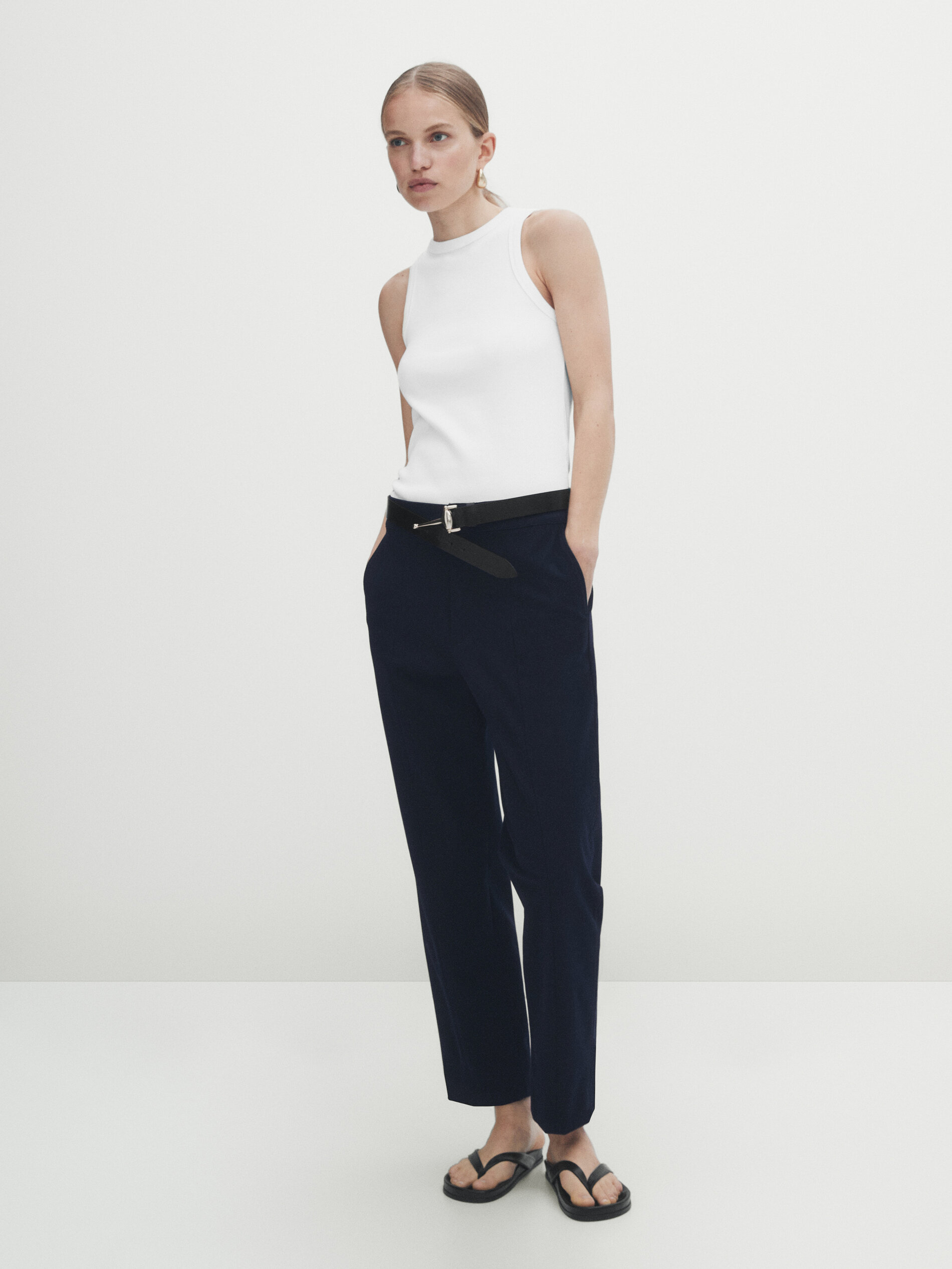 Calça Slim com Costura Central - AZUL MARINHO