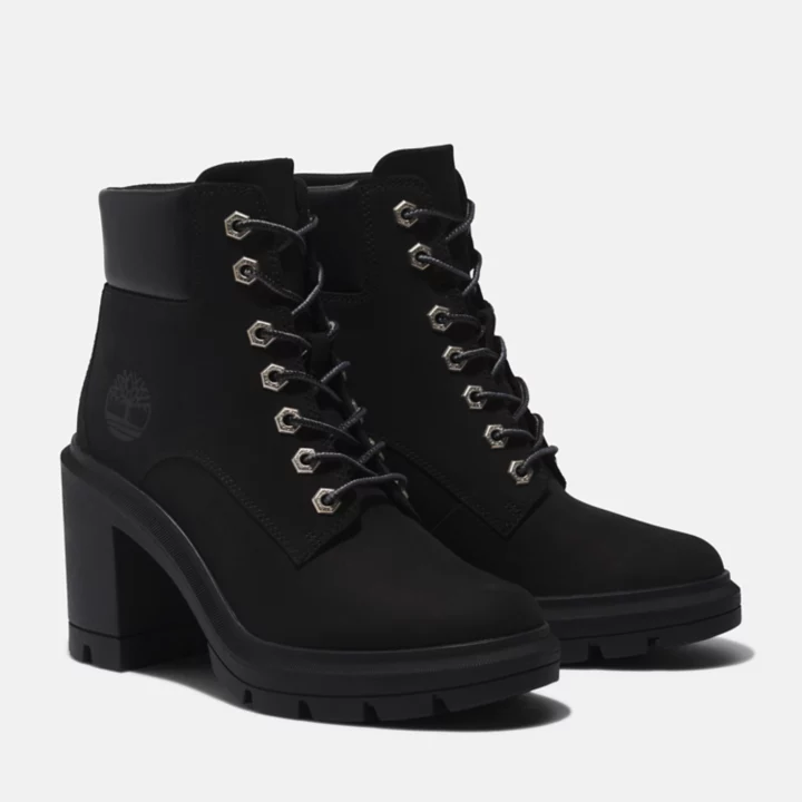 Bota feminina Allington de cano alto com cadarço, na cor preta.