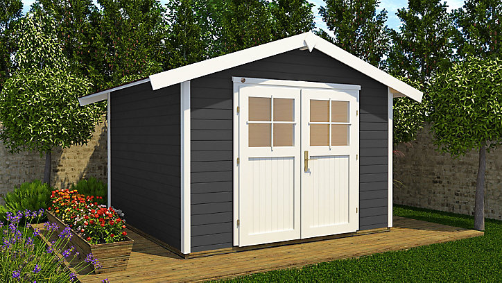 Abri de jardin + plancher Weka 122 T1 en bois coloris anthracite/blanc ép.28 mm surface extérieure 6,95 m²