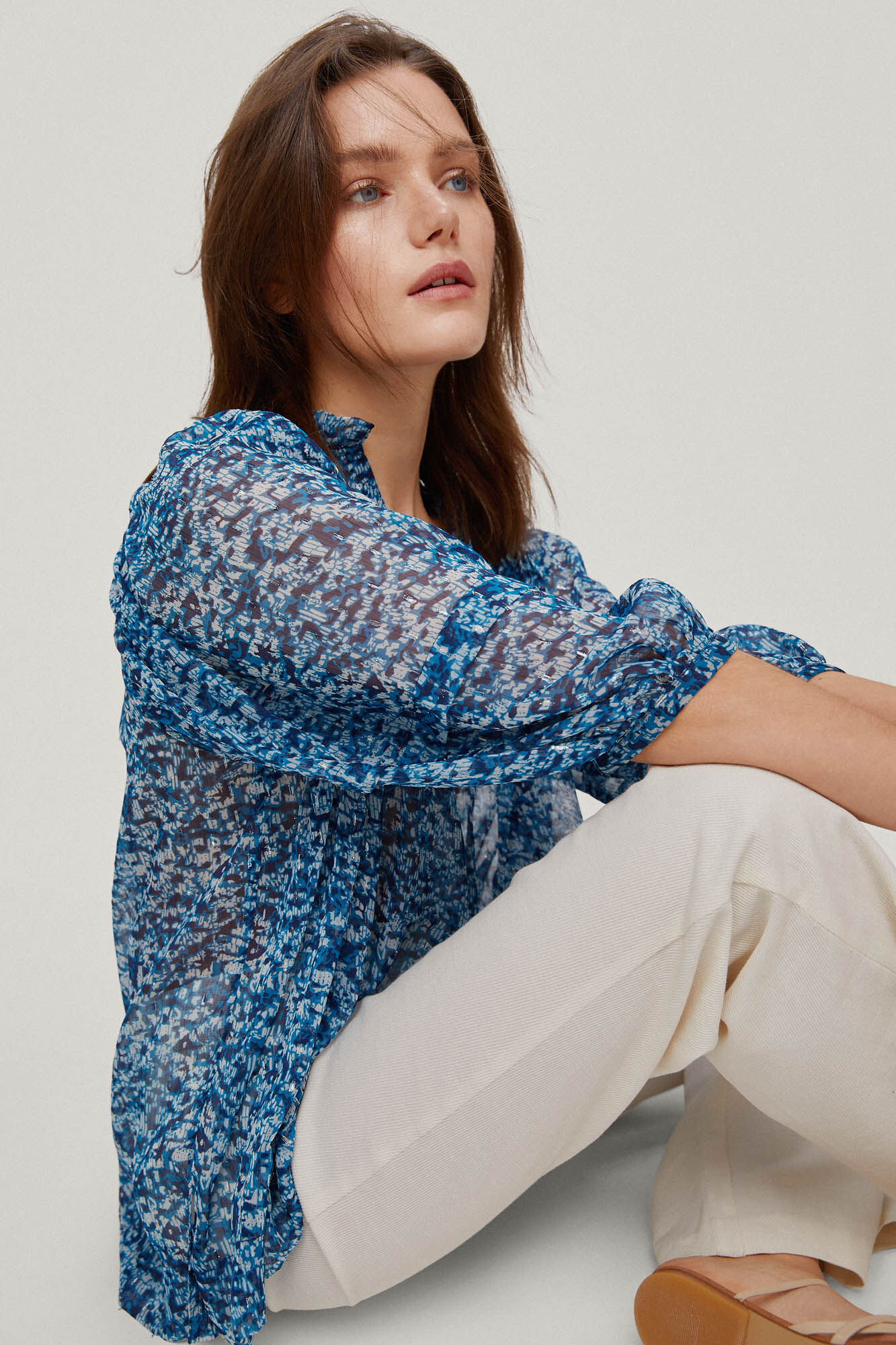 Blusa fluida em lurex - Turquesa