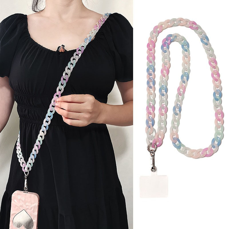 (120cm) Universal Necklace Handykette Umhängeband für Schutzhülle mit Acrylsteinen   1x Einlage - Bunt / Transparent