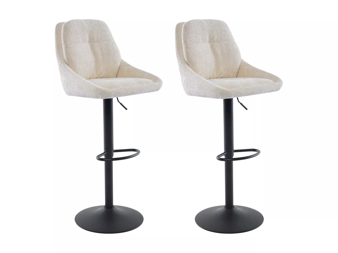 Lot de 2 tabourets de bar en tissu texturé et métal noir - Hauteur réglable - Crème - LARANZA
