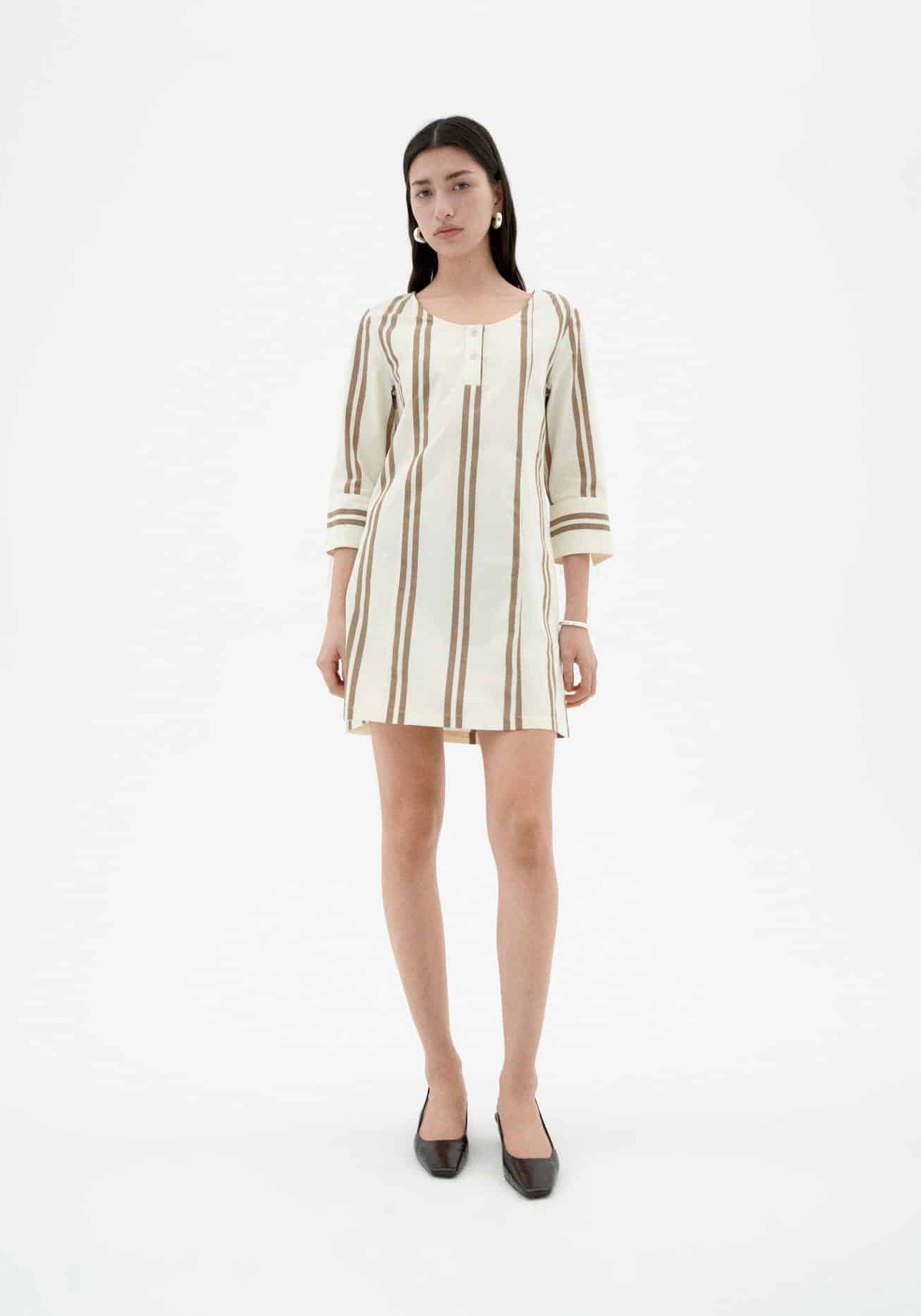 Thinking Mu Kleid Maria Otter Polplin Stripes Ecru