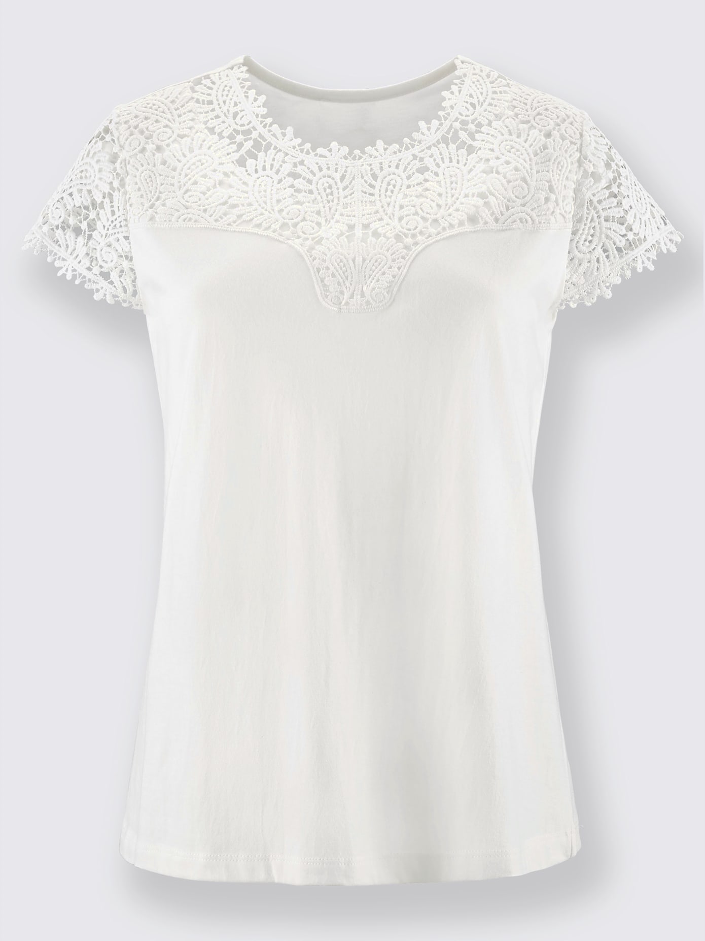 T-shirt mélange coton-modal haut et mancherons en broderie anglaise