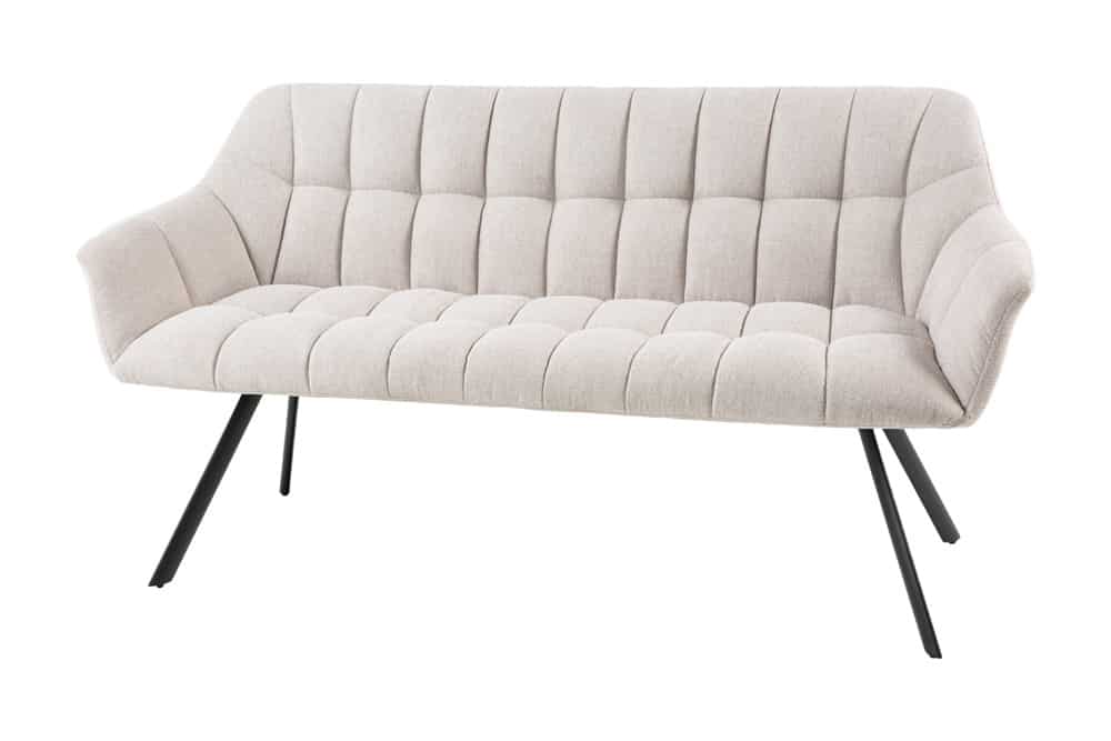 Esszimmer Sitzbank PAPILLON 165cm champagner beige mit Lehnen schwarzes Metallgestell