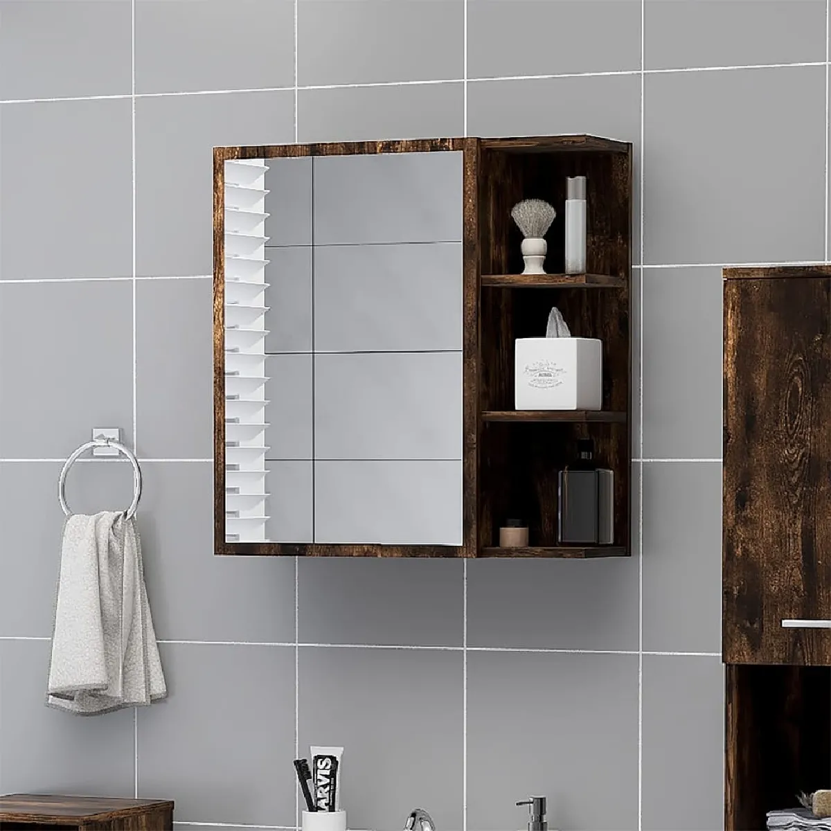 VidaXL Armoire miroir chêne fumé