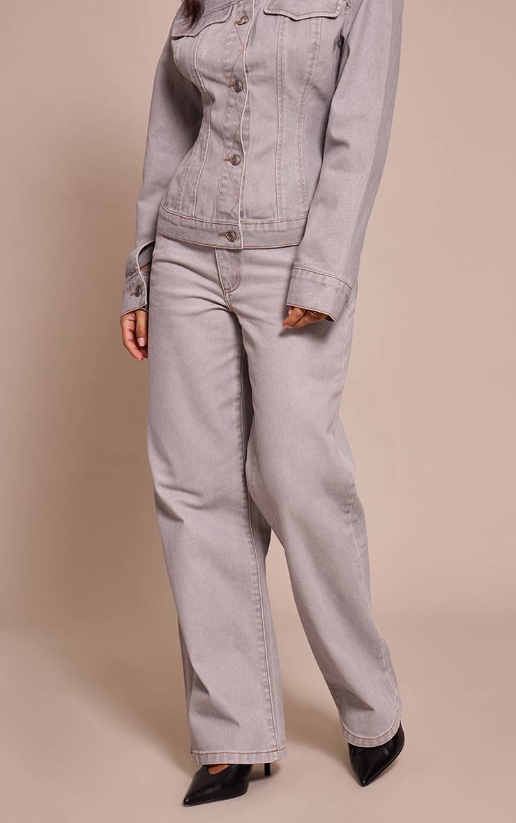 Washed Grey Jean En Denim À Jambe Large Et Coutures Contrastées Petite