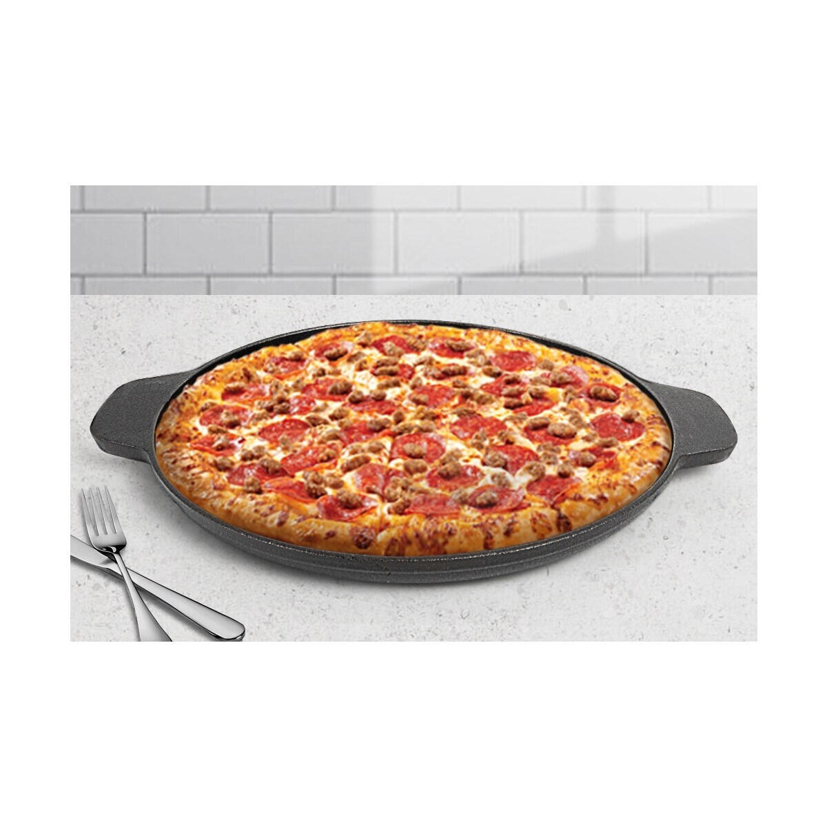 Alu Guss Pizza Brot Grill Pfanne Ø36cm Induktion Bratpfanne Handschuhe Braten
