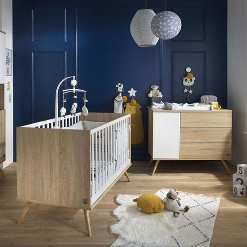 Chambre TRIO Lit 120x60 + Commode Bois + Armoire SEVENTIES - SAUTHON