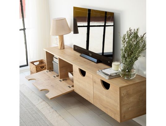 CONCEPT1 - Meuble TV Four seasons chene saphir 180 x 35 x h35 cm