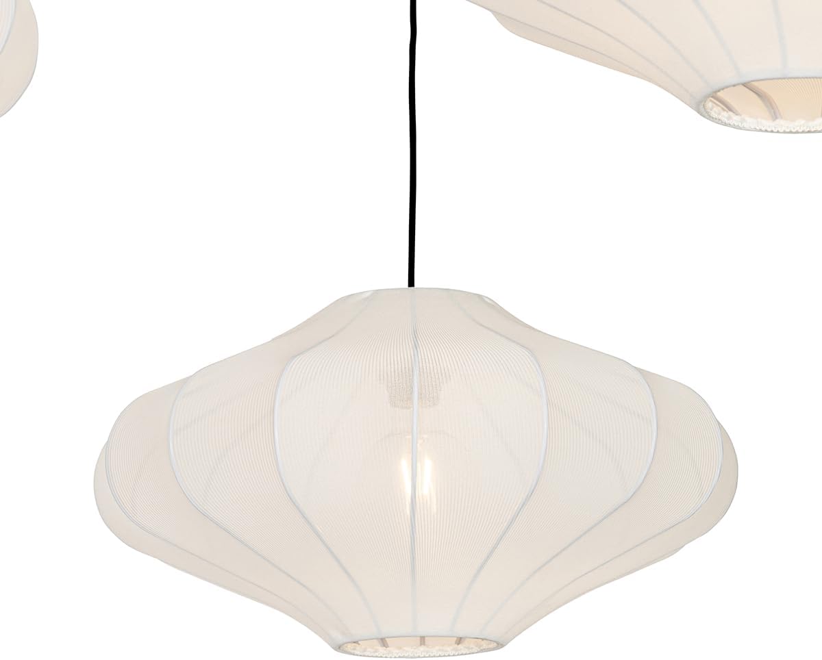 QAZQA - Japandi Japandi-Pendelleuchte I Pendellampe I Hängelampe I Pendellampe I Pendelleuchte I Lampe I Leuchte weiß 50 cm 3-flammig - Plu I Wohnzimmer I Schlafzimmer - Textil Rund - LED geeignet E27