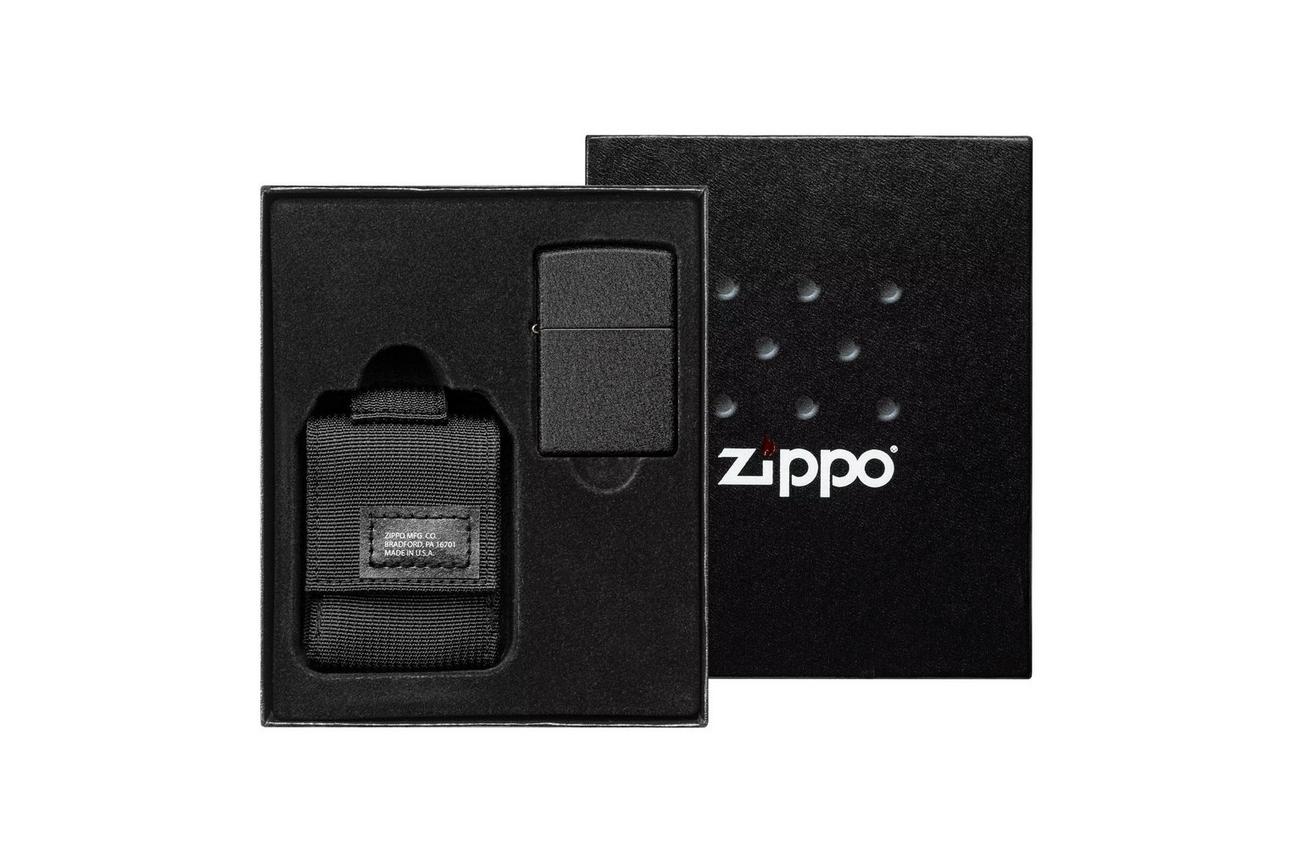 Zippo Tactical Black Pouch and Black Crackle Windproof 49402-000002, aansteker gift set