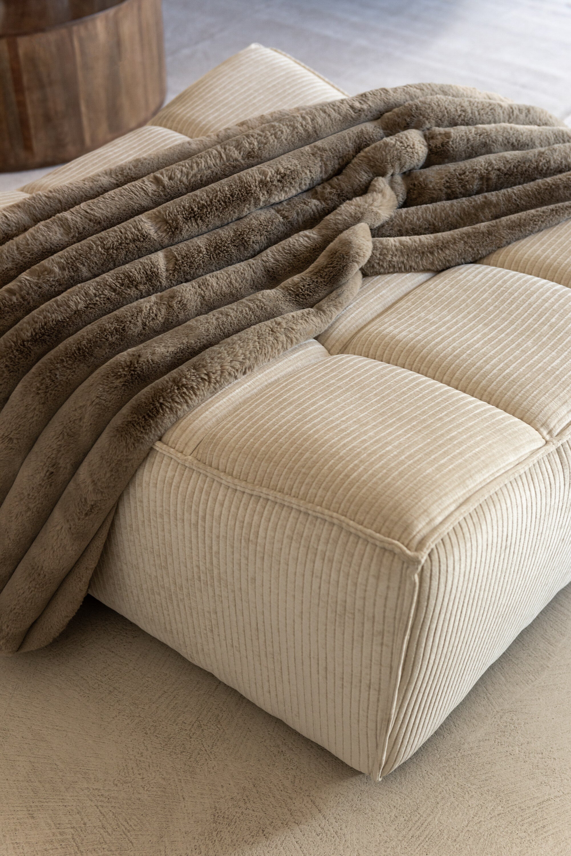 J-Line poef Grid - populierenhout|schuim - beige