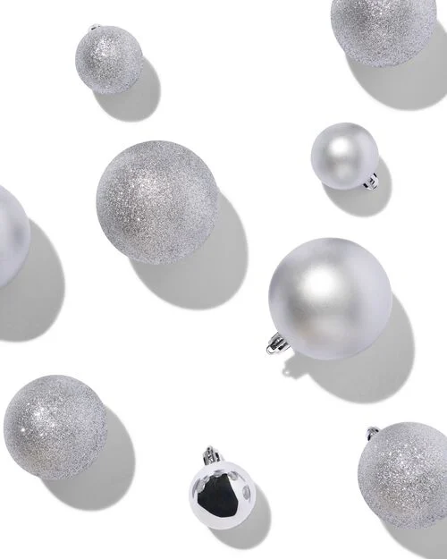 set plastic kerstballen zilver - 44 stuks