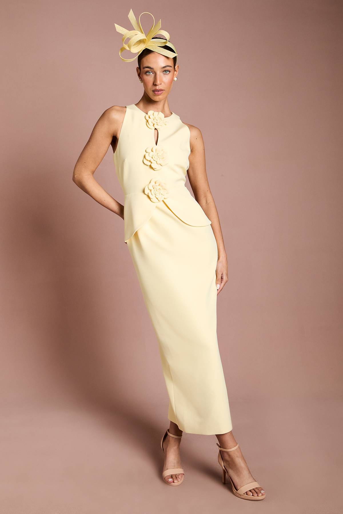Coast Robe Crayon Lisa Tan en Crêpe avec Détail Rosette et Basque
