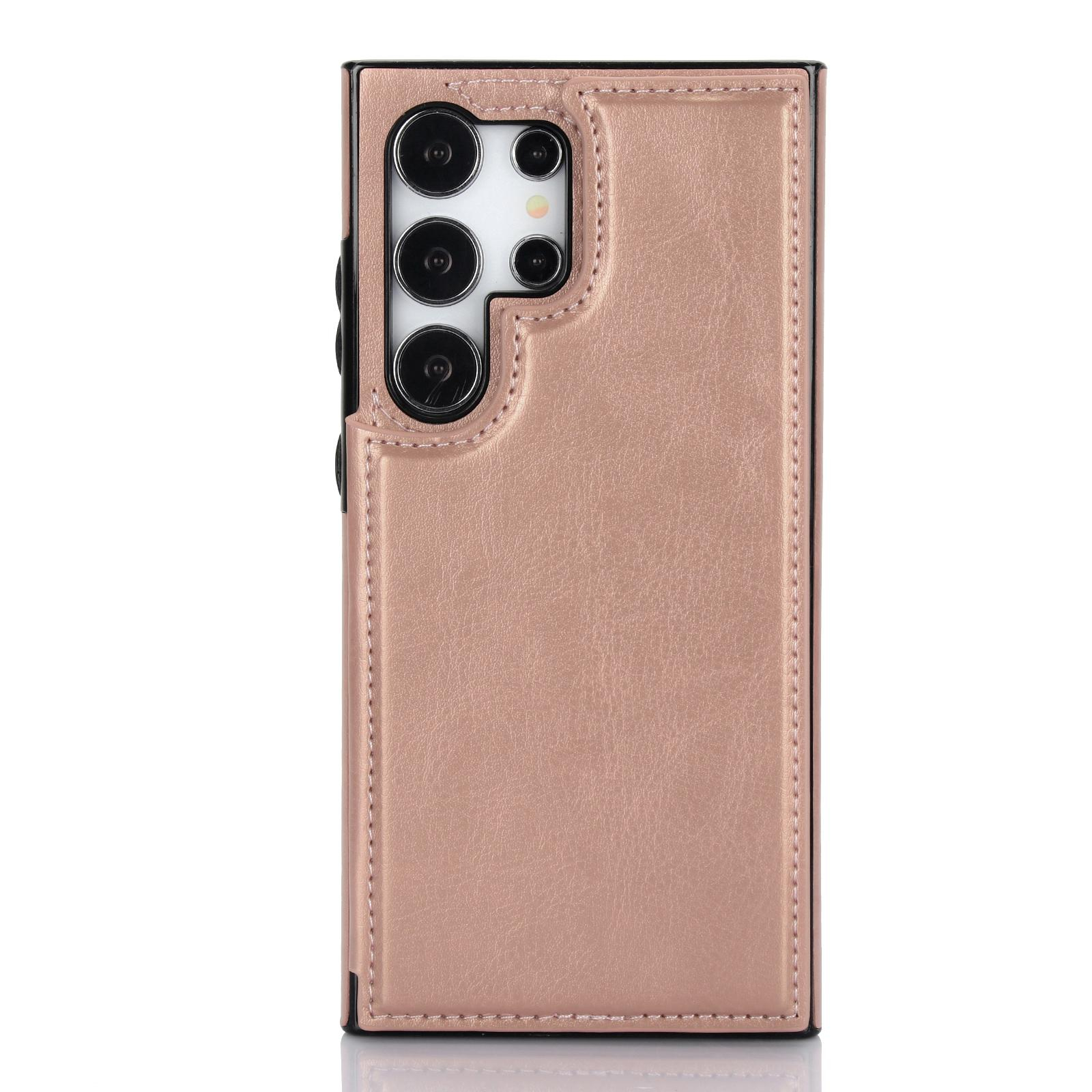 Samsung Galaxy S24 Ultra Hybrid Leder Hülle mit Kartenfach   Kickstand Aufsteller - Roségold