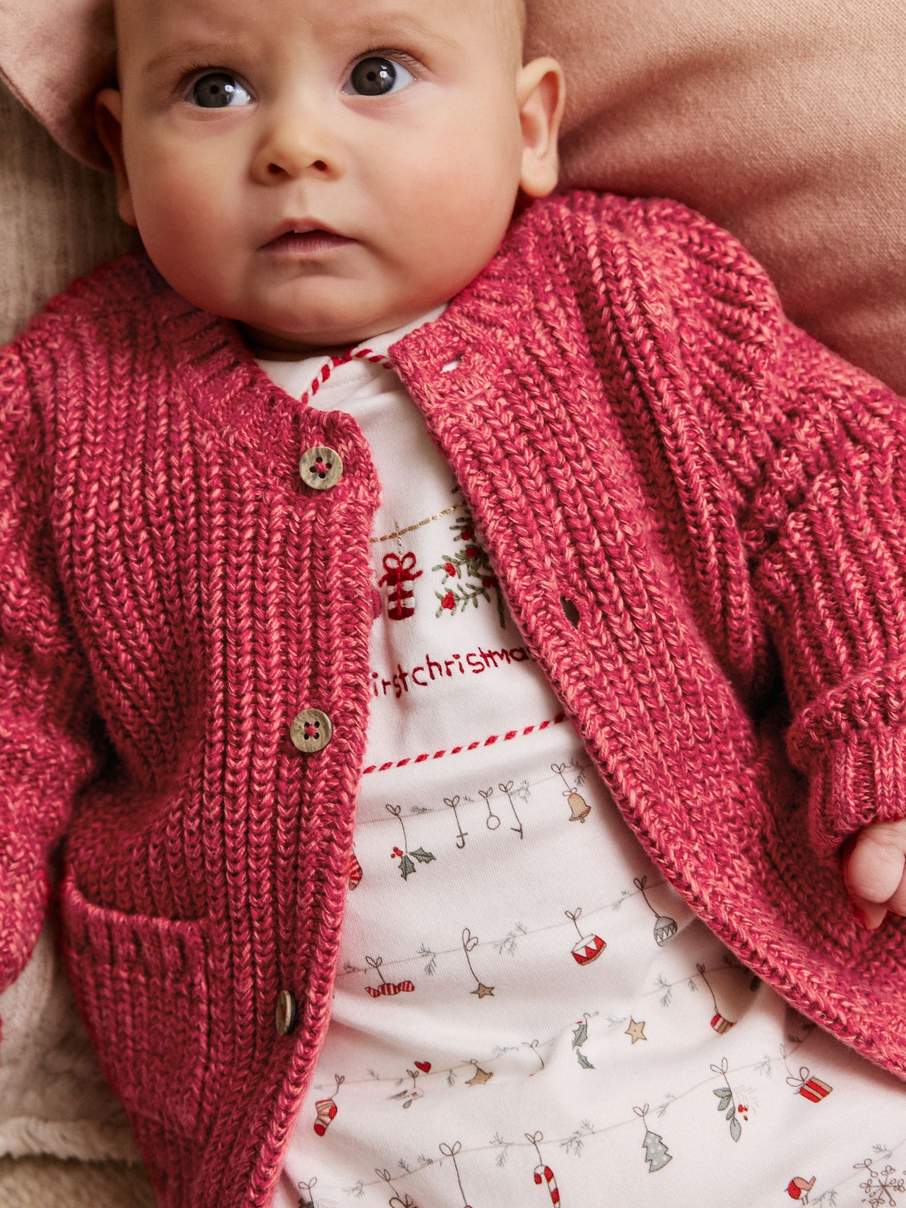 Rood - My First Christmas gebreid babyvest