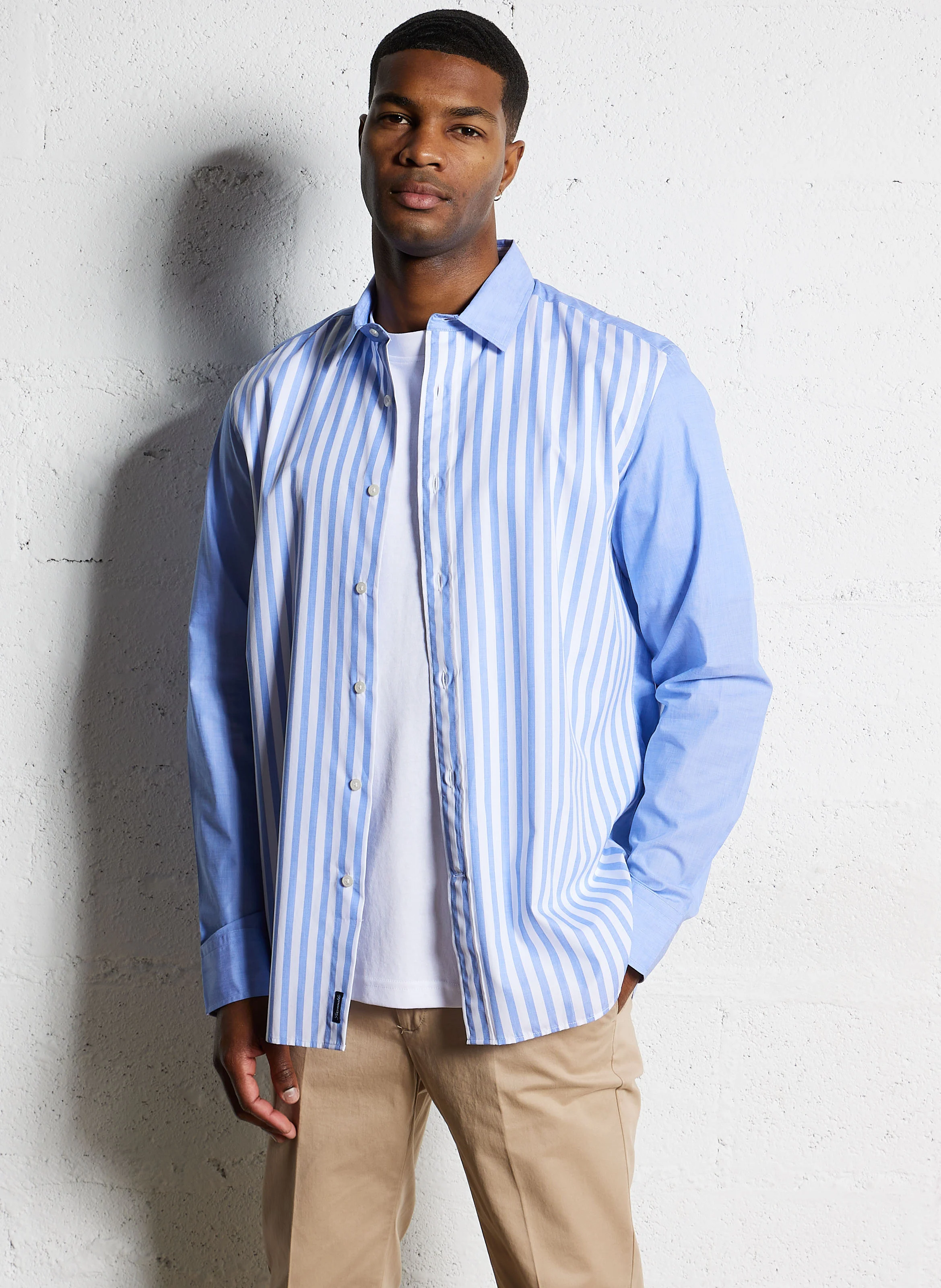Chemise col classique rayée en coton | Multicolore