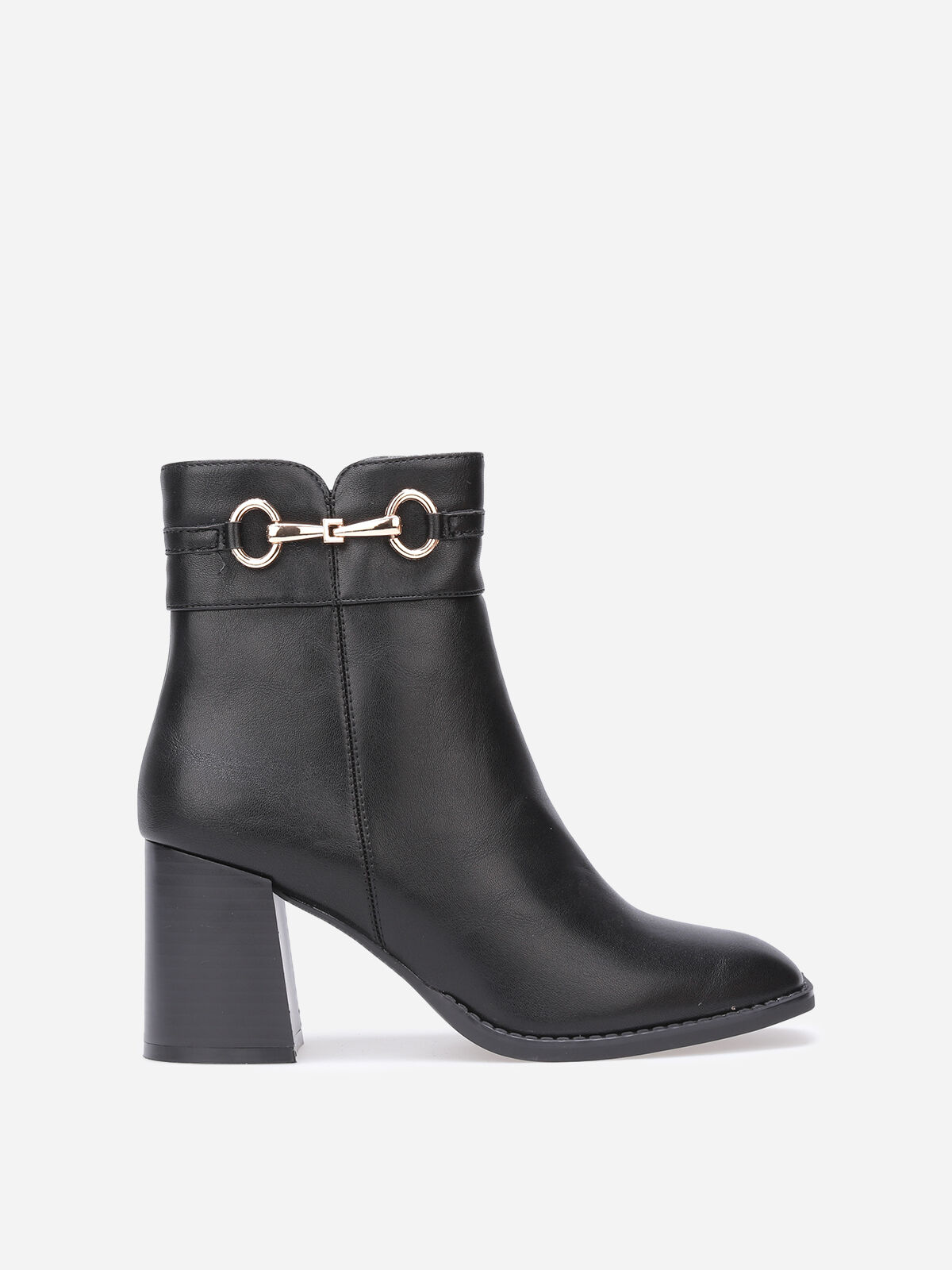 Bottines à talon carré et mors doré- Noir