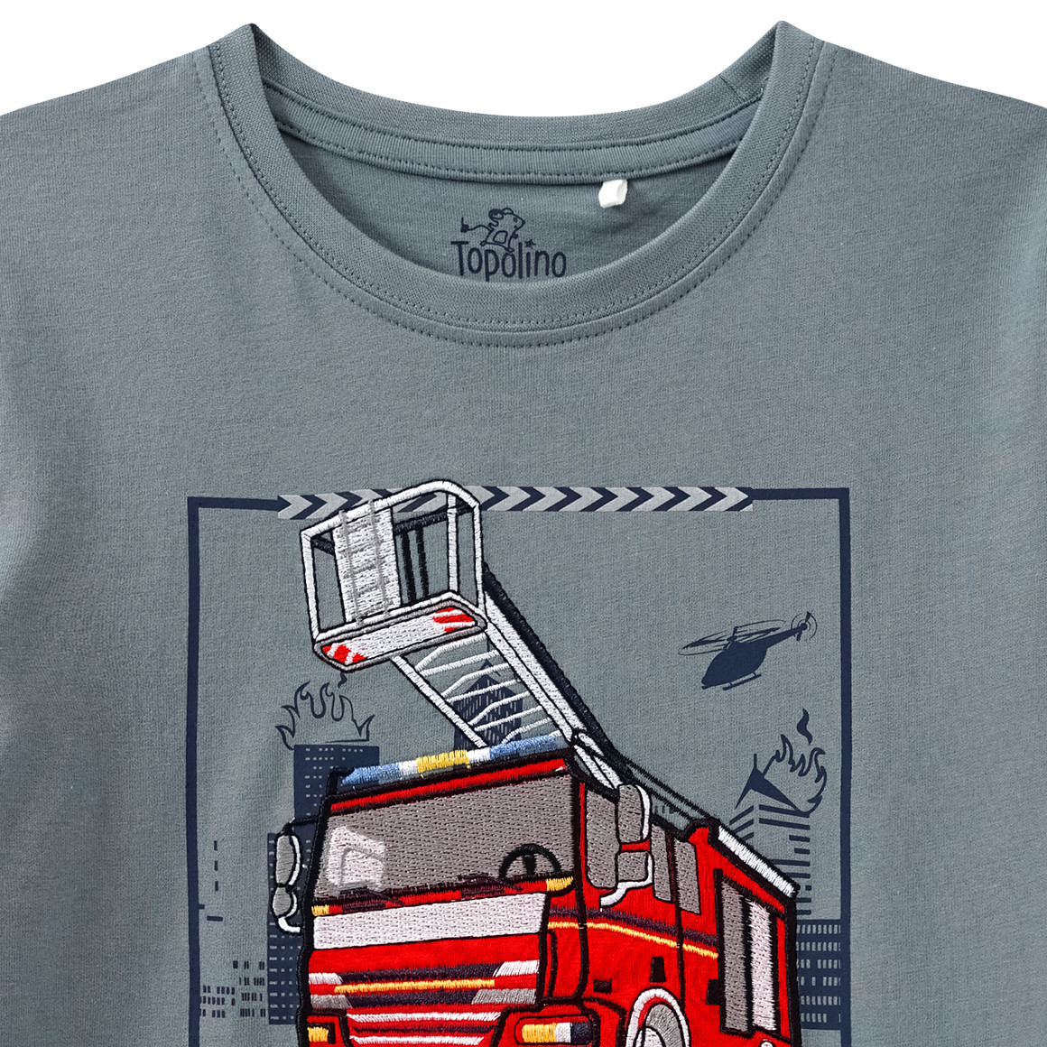 Topolino Jungen T-Shirt mit Feuerwehr-Applikation dunkelgrün