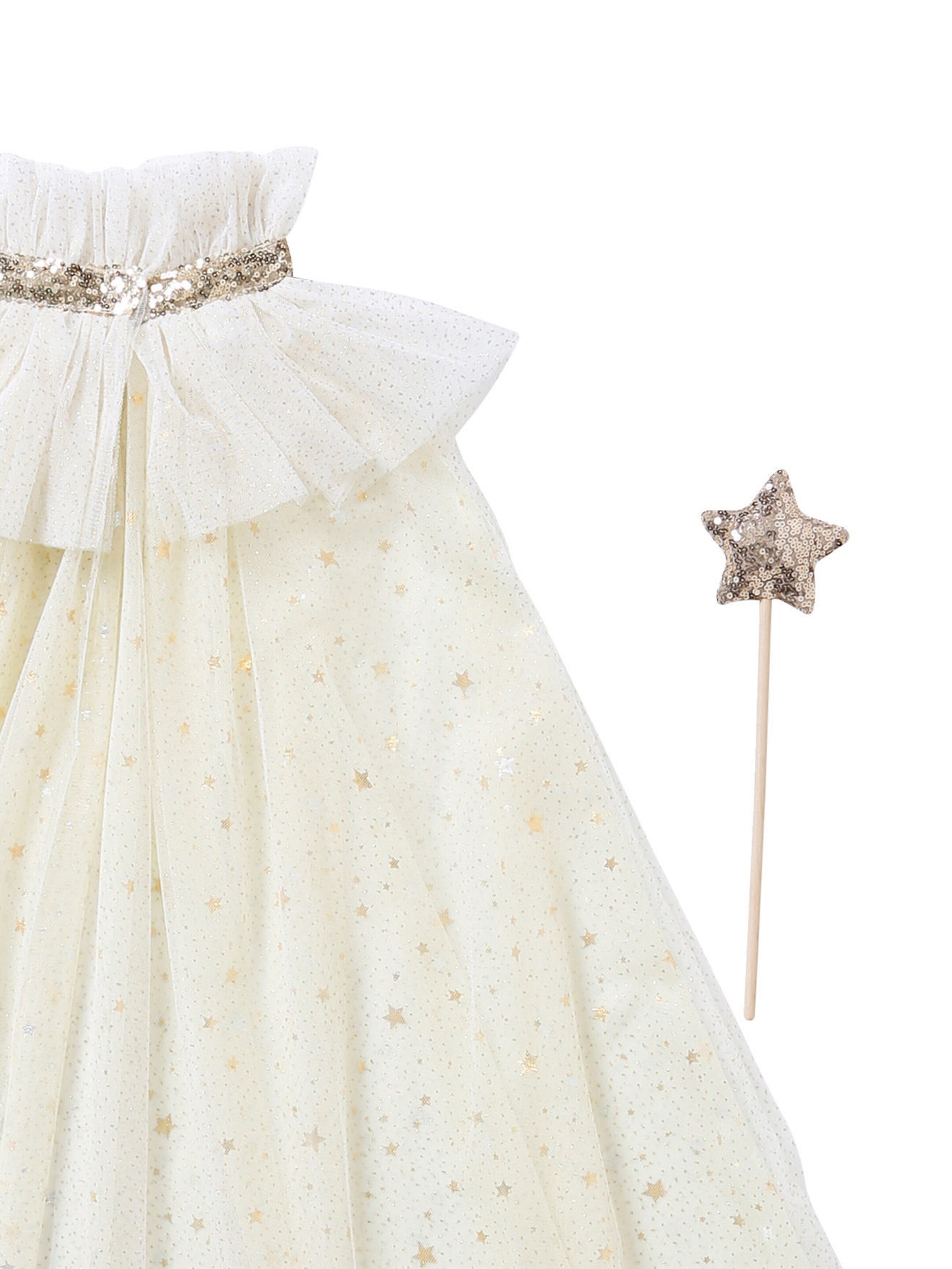 Vertbaudet Kinder Kostüm mit Glitzer-Umhang und Zauberstab weiß prinzessin
