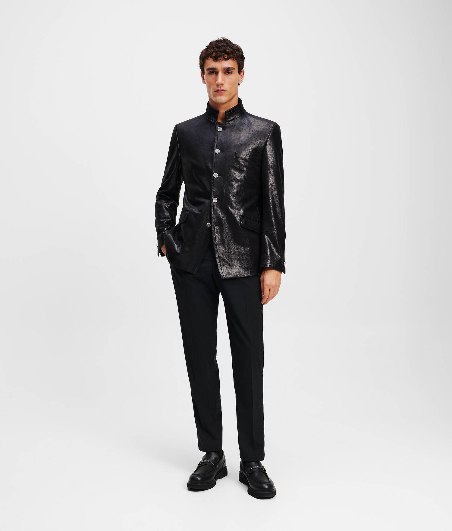 VESTE À COL MONTANT EN SIMILI-CUIR - Noir