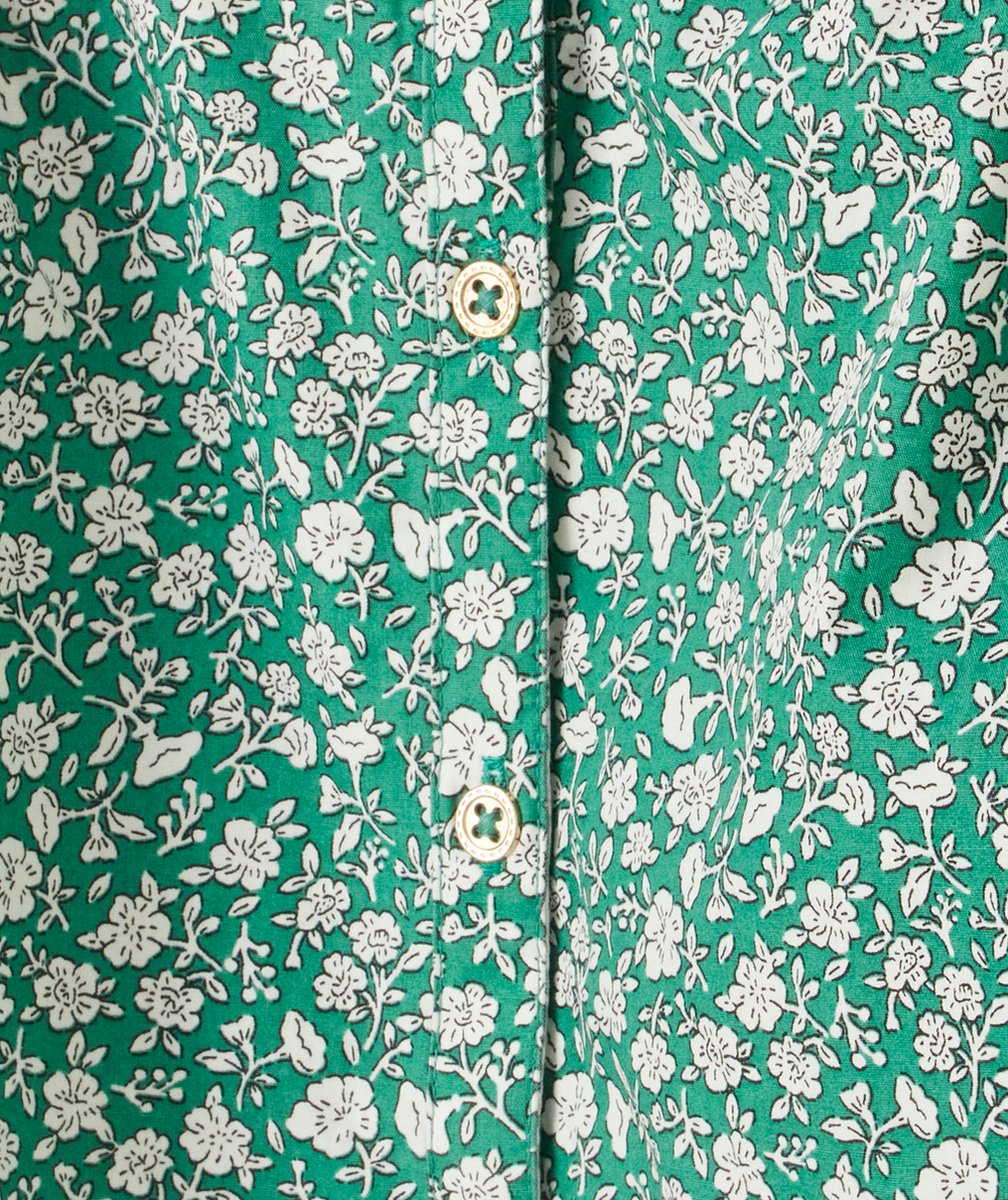 BLOUSE FILLE EN COTON IMPRIMÉ FLEURI VERT ET BLANC