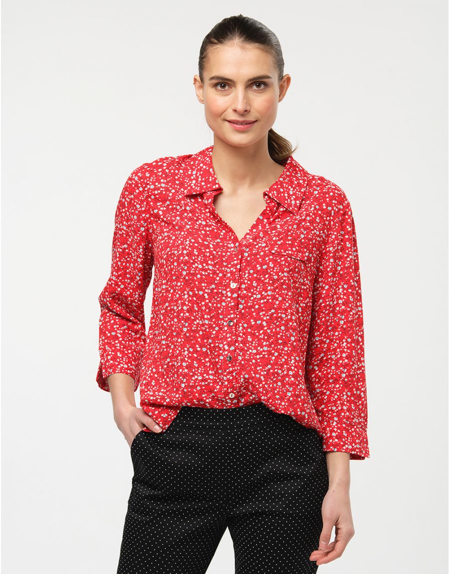 Chemisier rouge fleuri