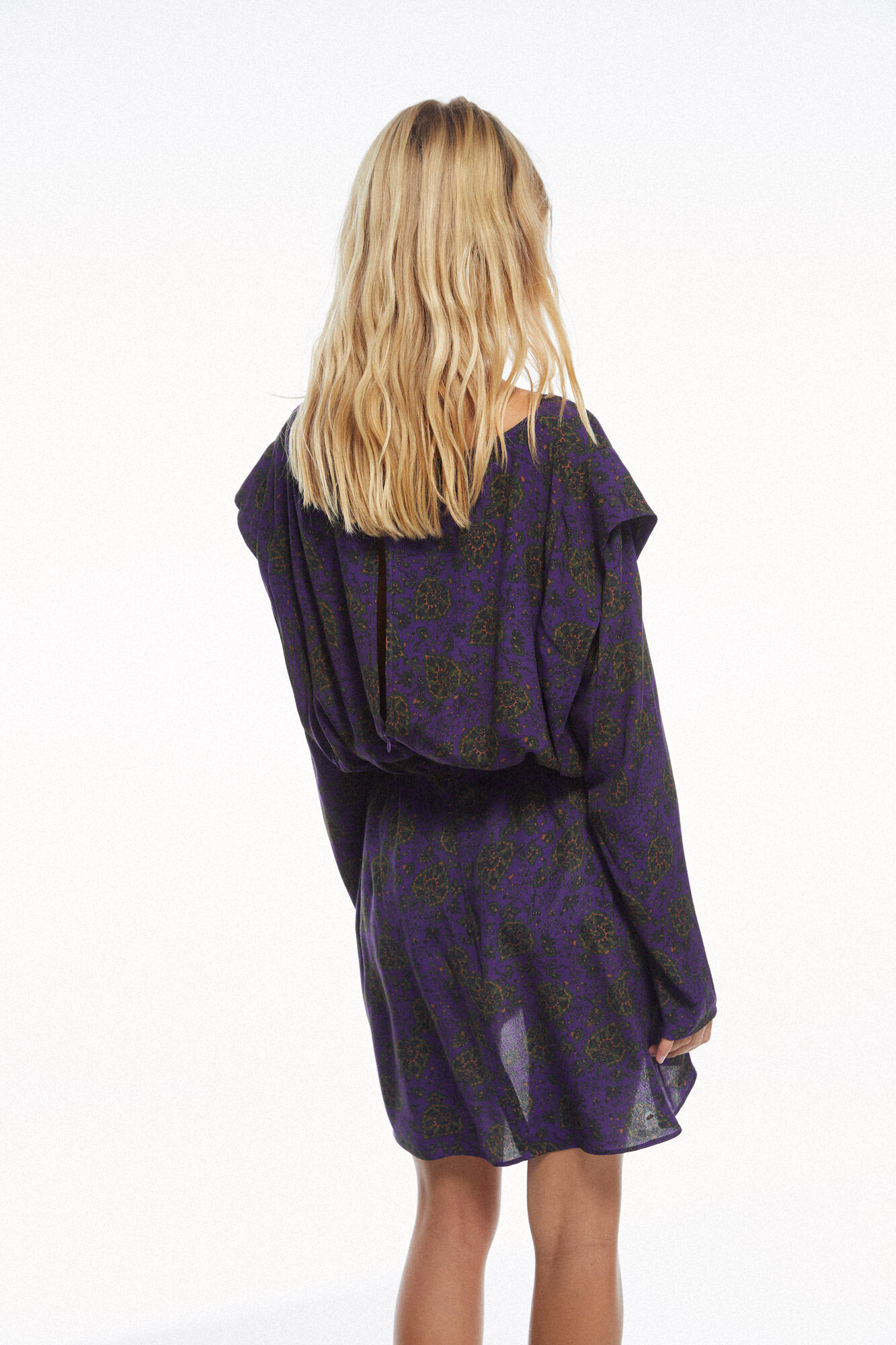 Vestido longo estampado de mangas compridas - Multicolorido