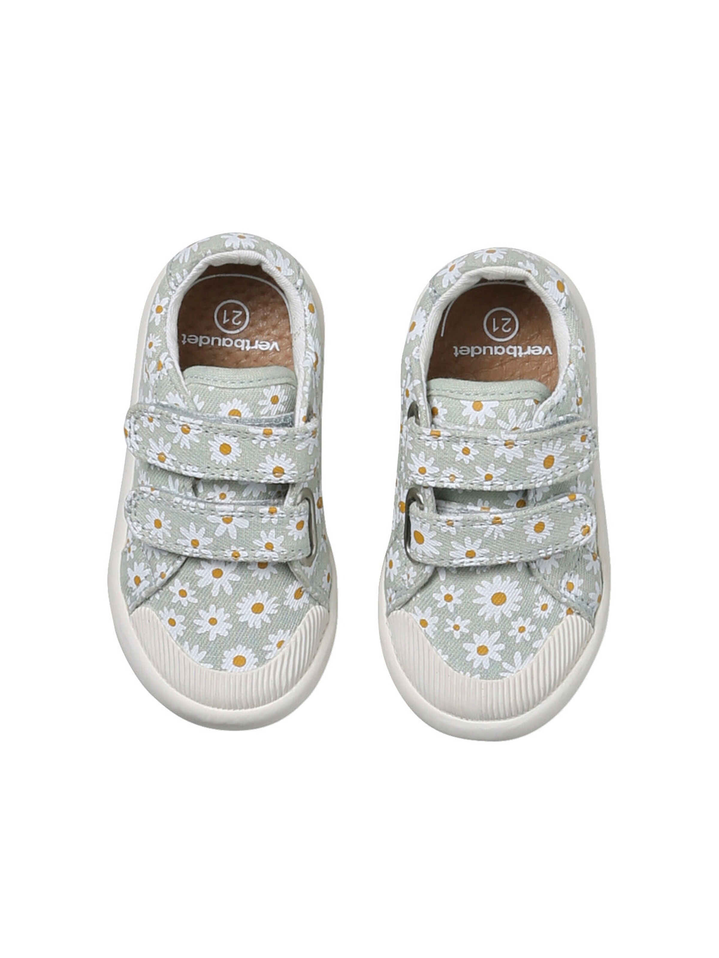 Vertbaudet Mädchen Baby Stoffschuhe, Klett blau bedruckt