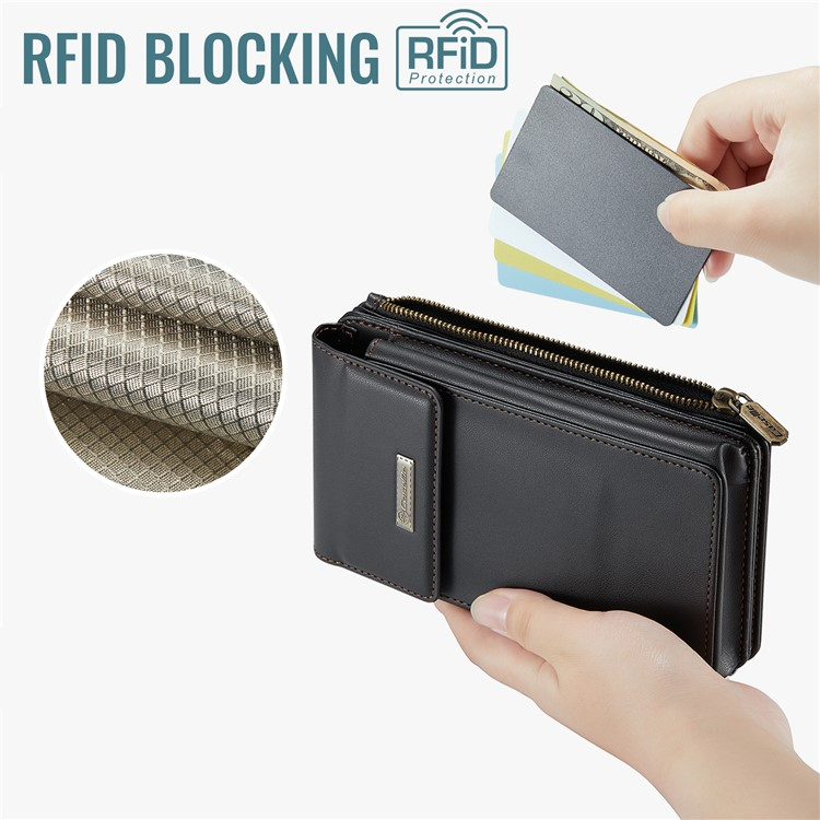 (17x10x3cm) Universal Handy Leder Umhängetasche Portemonnaie Fashion Crossbody Bag (RFID Schutz) - Schwarz