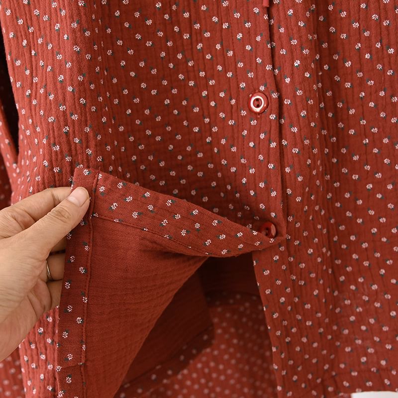 Somnus - Pyjamaset: Top met lange mouwen en bloemenprint + broek