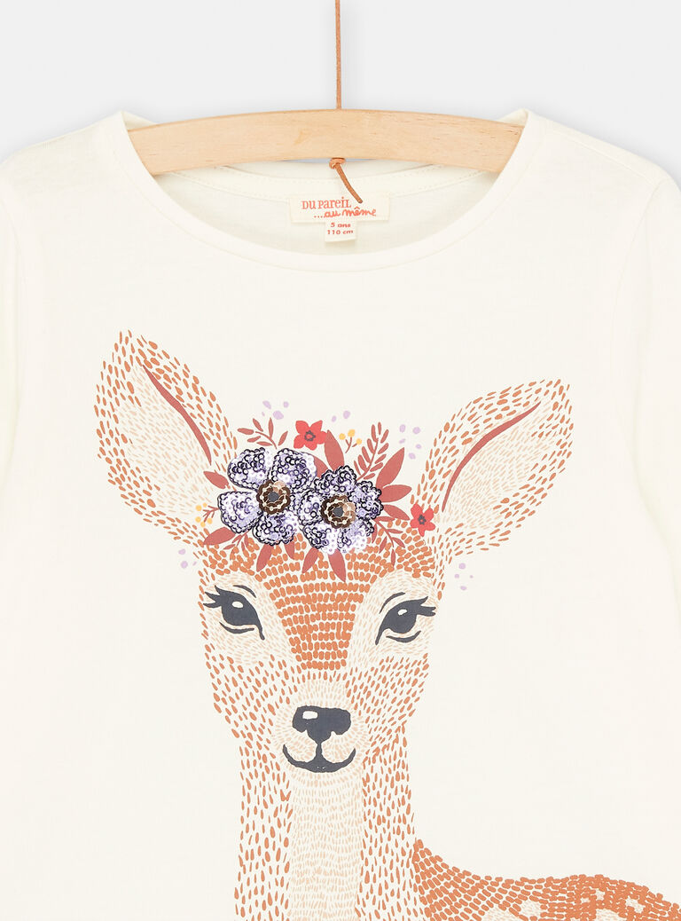 T-shirt écru à motif biche pour fille