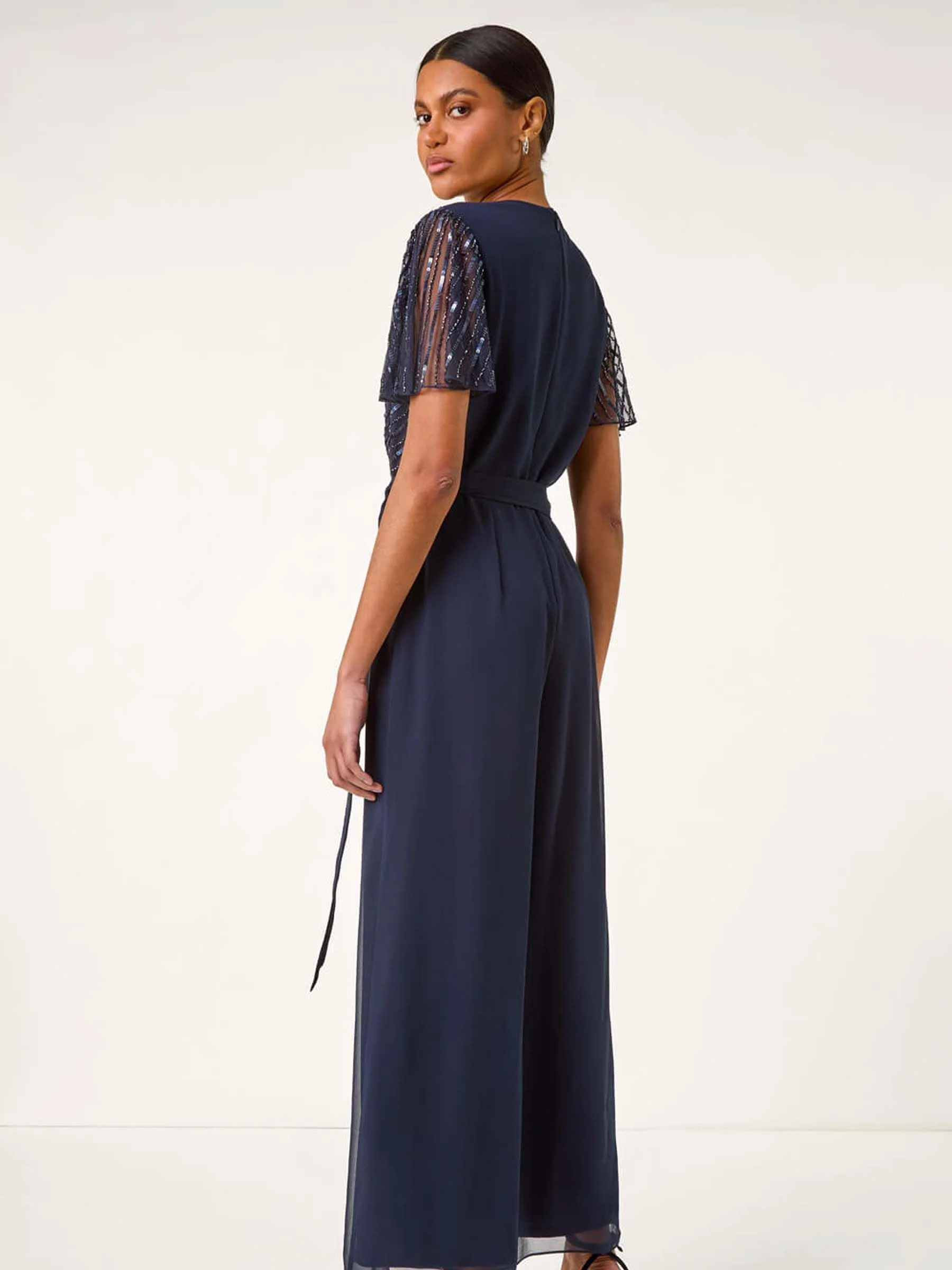 Roman Embellished Beaded V-Neck Jumpsuit