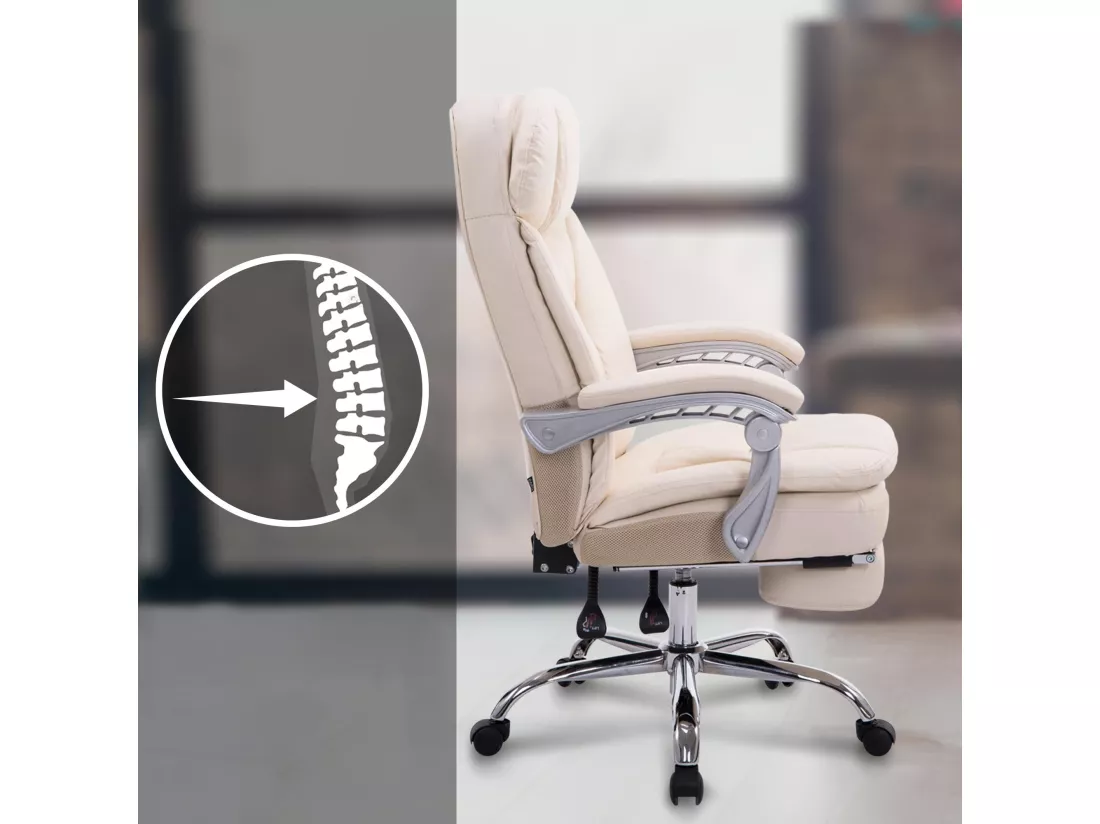 Chaise de bureau - Similicuir & Métal chromé - Crème - XL Troy