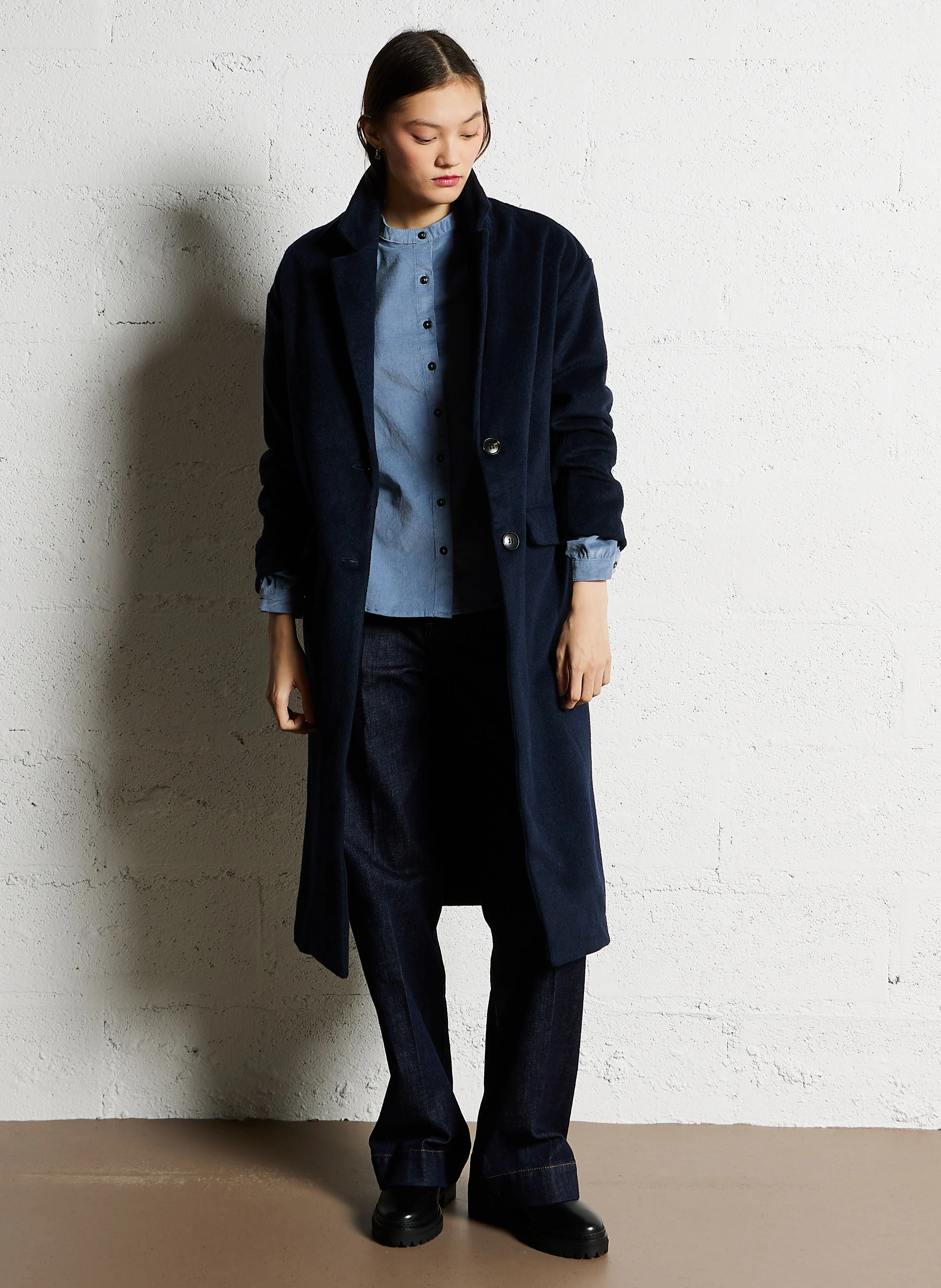 NELIA - Manteau droit col tailleur | Bleu