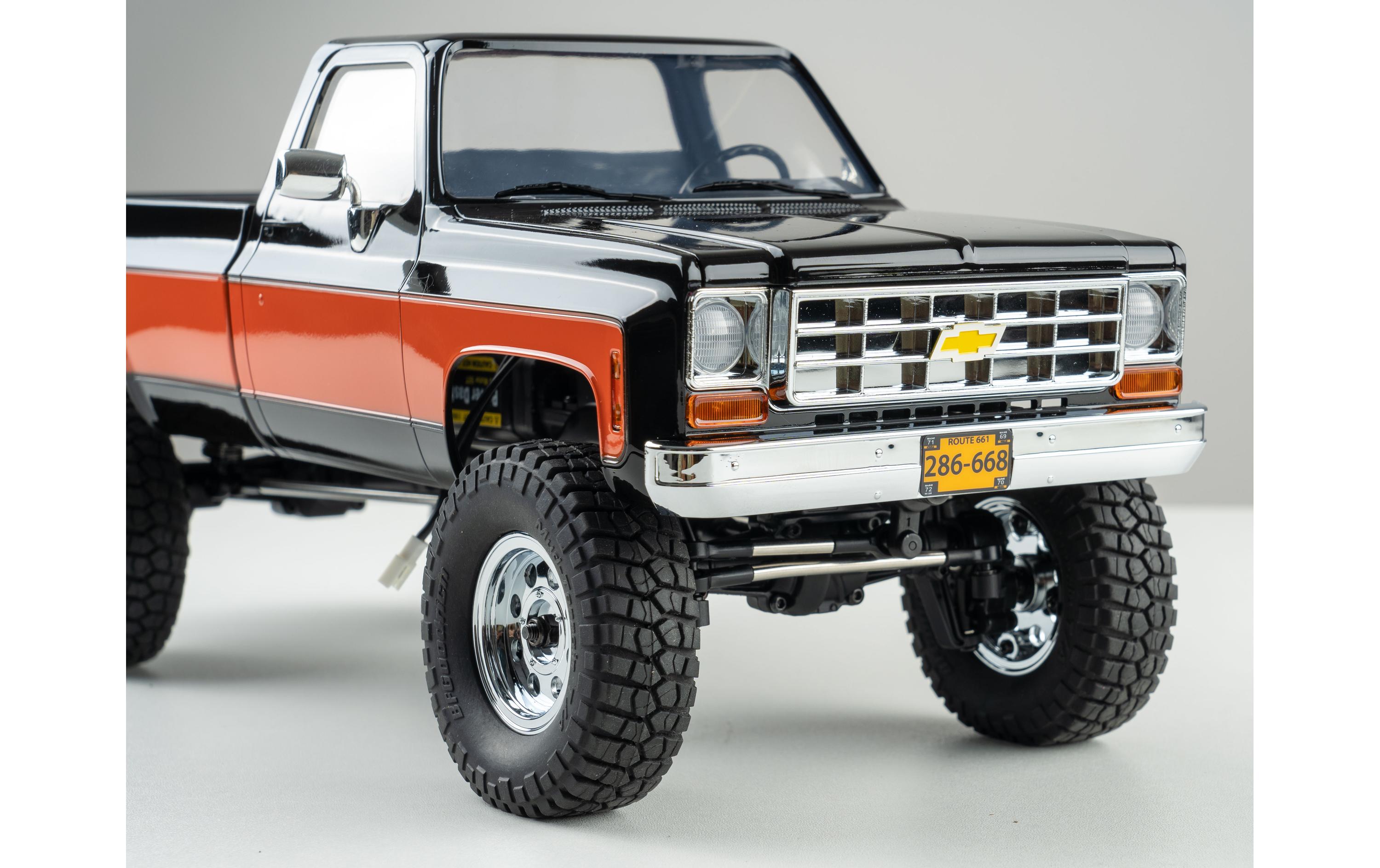 Scale Crawler FCX18 Chevrolet K10 Schwarz, RTR, 1:18<br>Mini Rock Crawler mit detaillierter Chevy K10 Pick-Up Karosserie und 2-Gang Getriebe