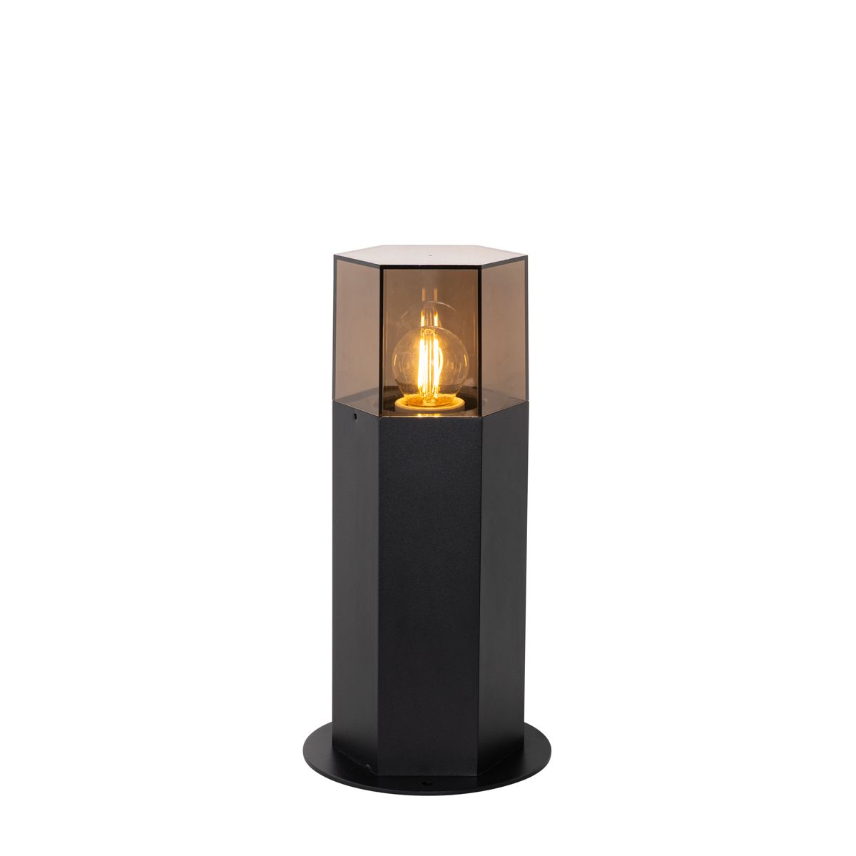 Staande buitenlamp zwart met smoke kap zeshoek 30 cm - Denmark