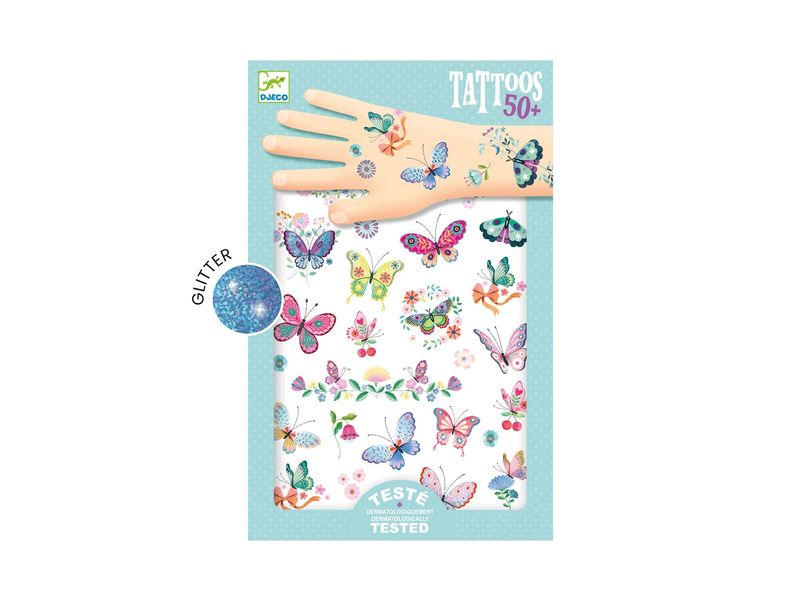 DJECO Tattoos Traumschmetterlinge Temporäre Klebetattoos für Kinder