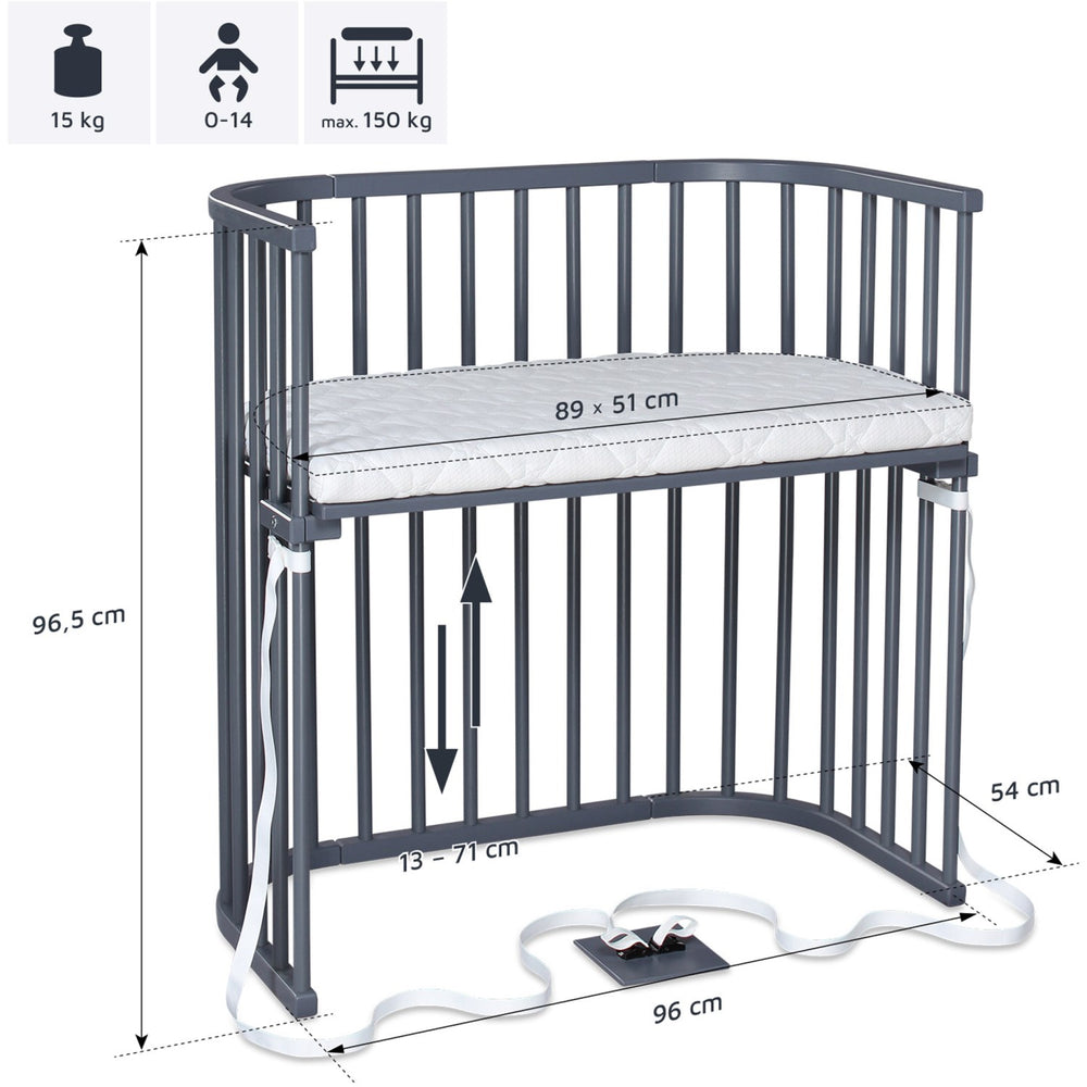 Køb babybay® Bedside Crib Grå Varnished Boxspring Co-Sleeper Babyseng