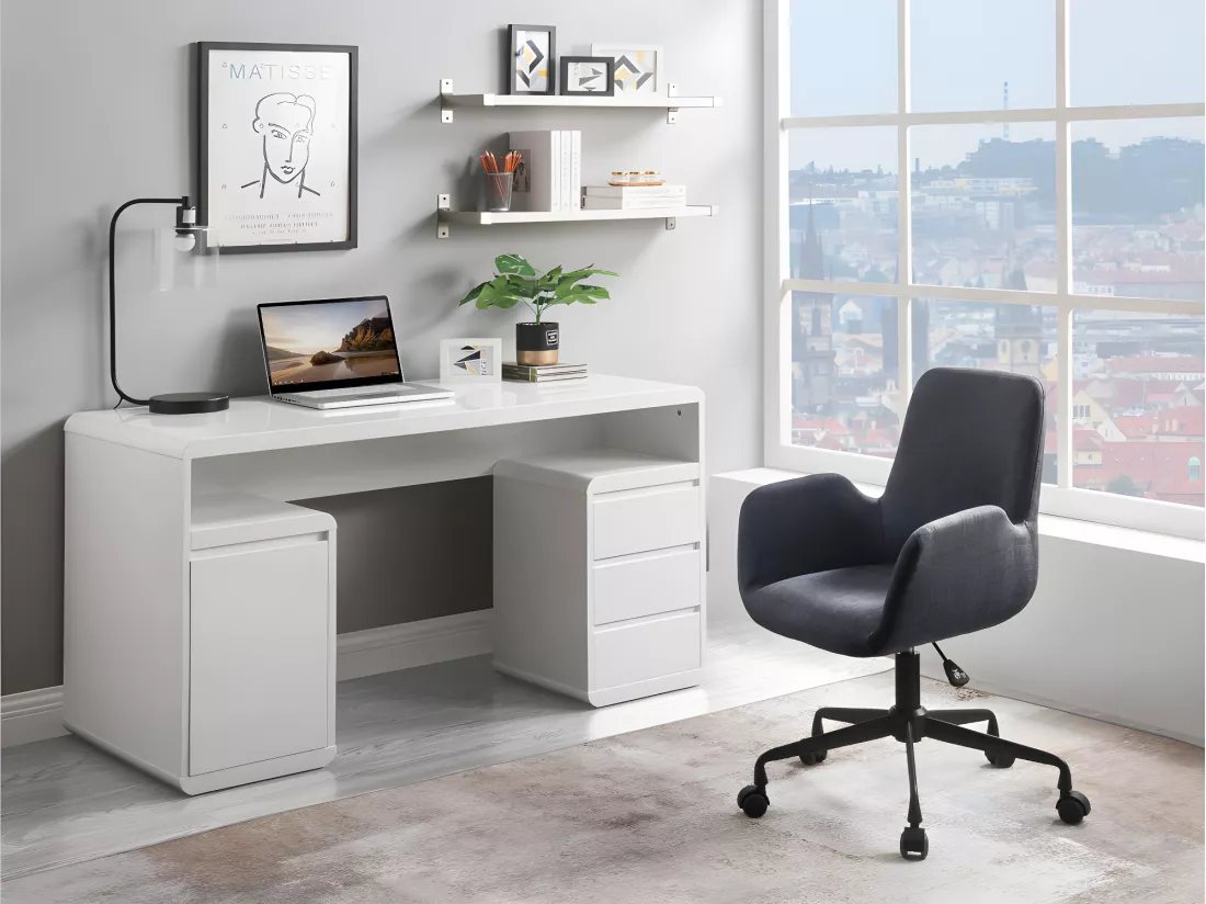 Bureau avec rangements SERGUEI - MDF laqué blanc