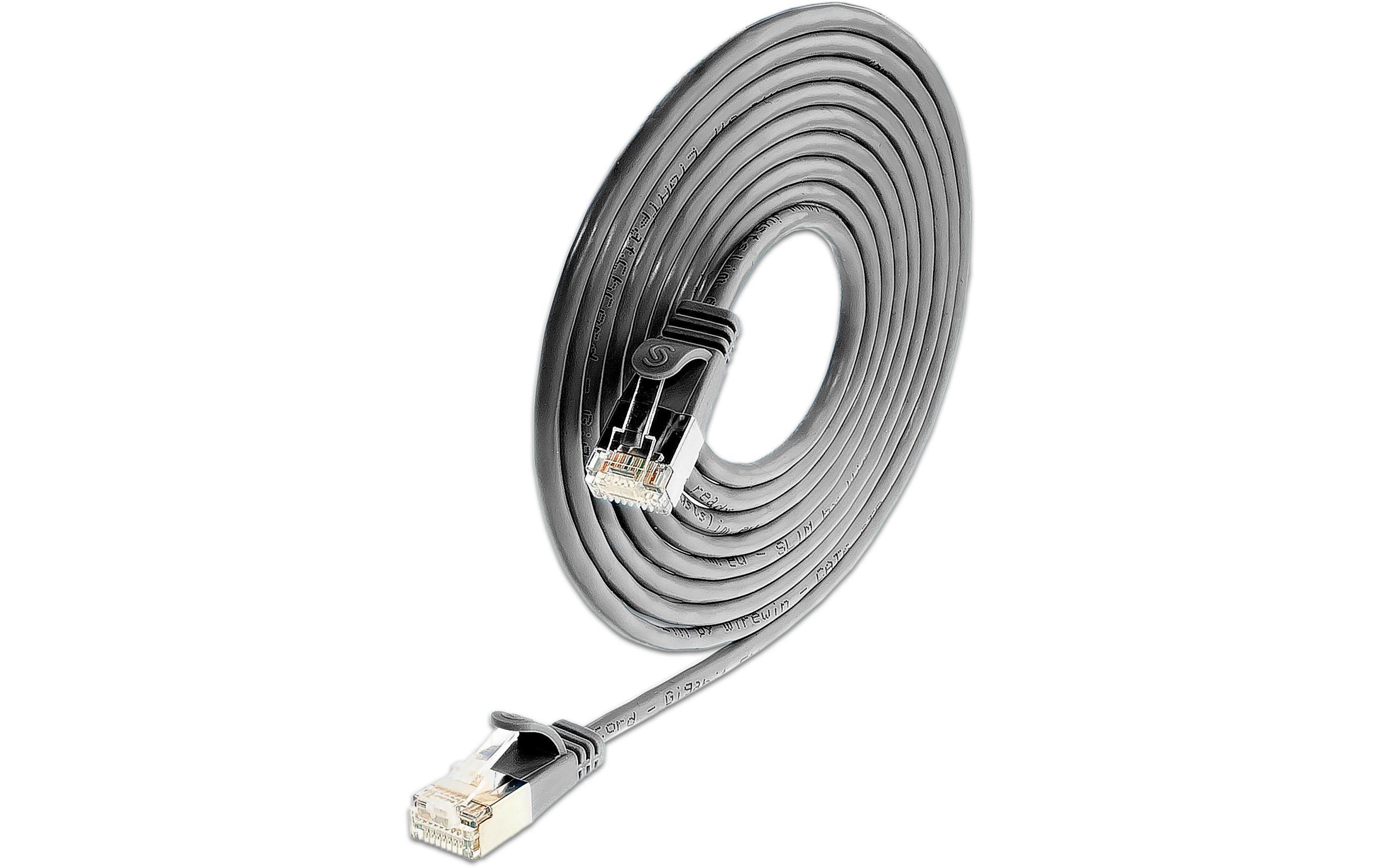 Slimpatchkabel RJ-45 - RJ-45, Cat 6, U/FTP, 7.5 m, SchwarzGeschirmtes Cat 6 Twisted-Pair-Kabel (U/FTP) mit Klinkenschutz