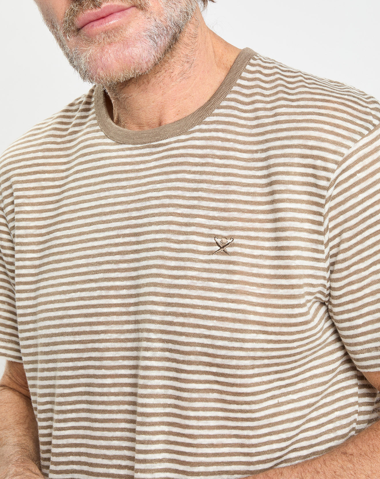 Hackett London T-Shirt 100% Lin Regular Fit Bat à rayures beige foncé