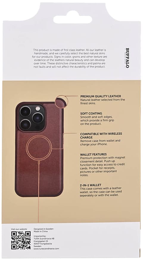 Buffalo iPhone 15 Pro 2in1 Leather MagSeries pungetui (brun)