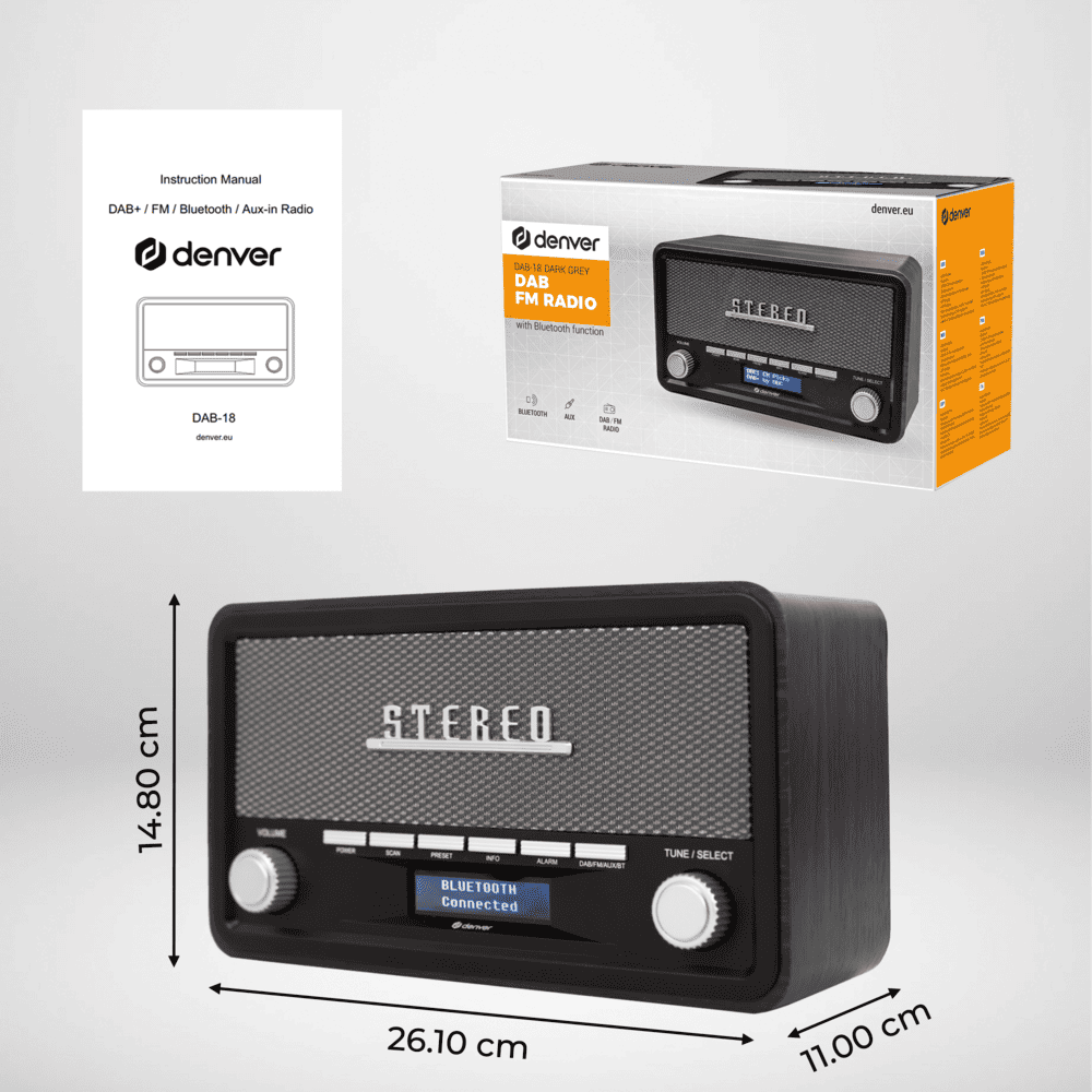 Denver DAB18 DAB+ Bluetooth radio - Dark Grey