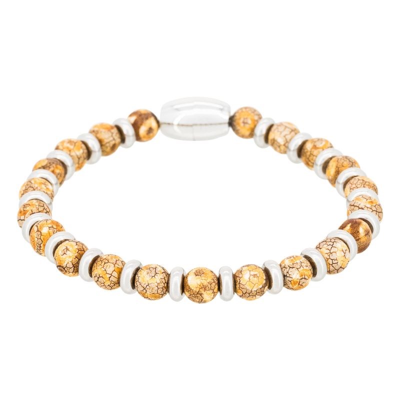 Bracelet Homme acier et pierres d'agate beige 