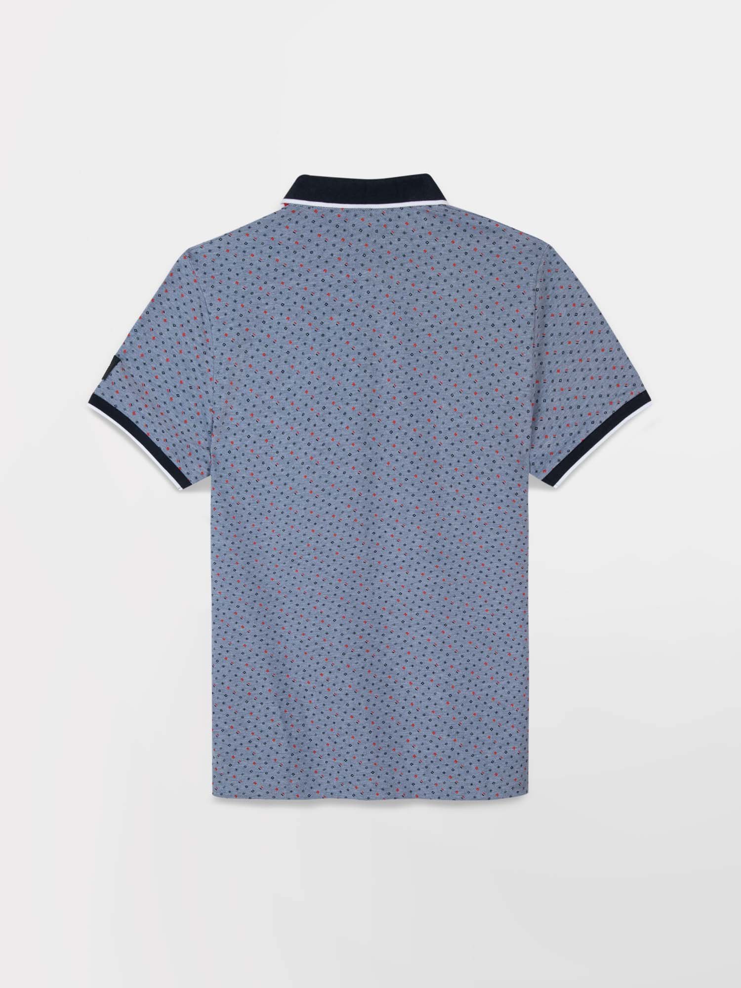Polo Homme Manches Courtes Micro Motif Bleu