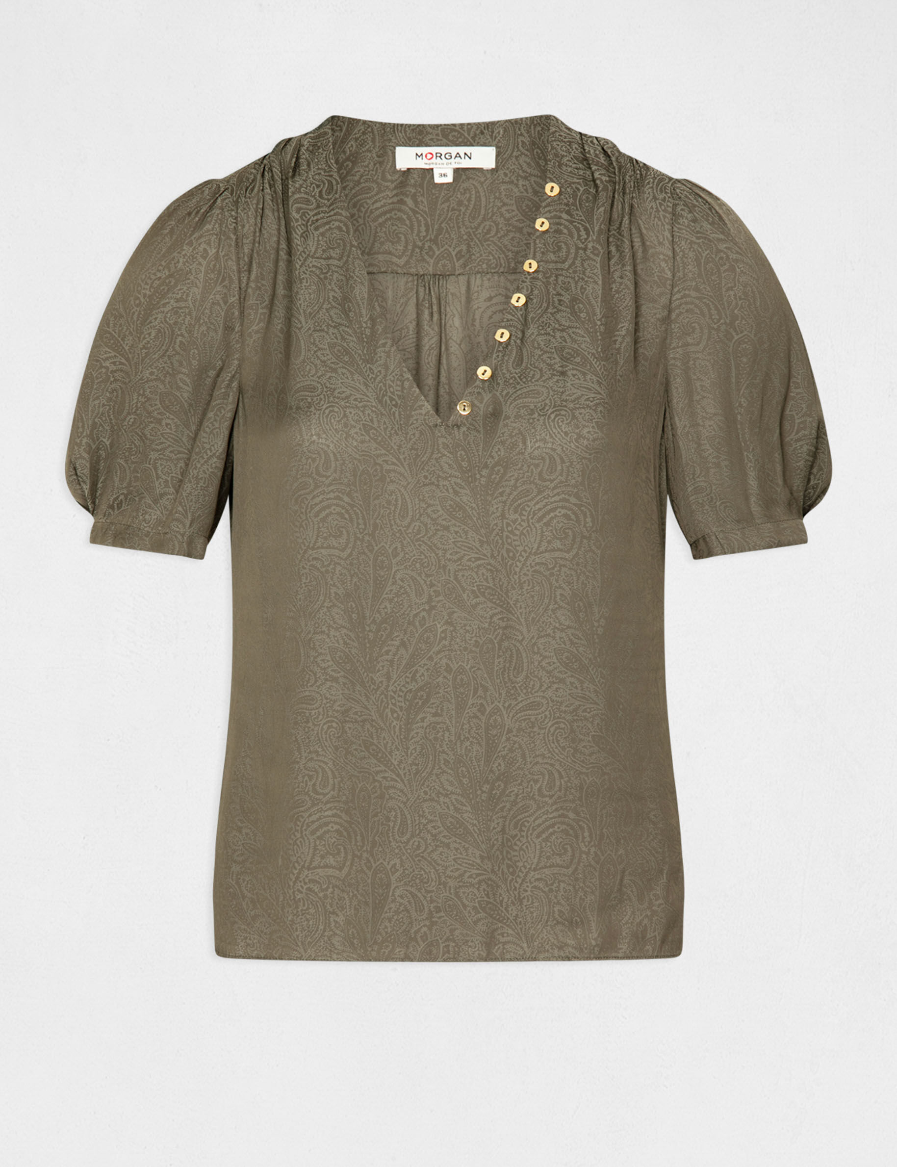Blouse manches courtes imprimée vert kaki femme - vert_kaki